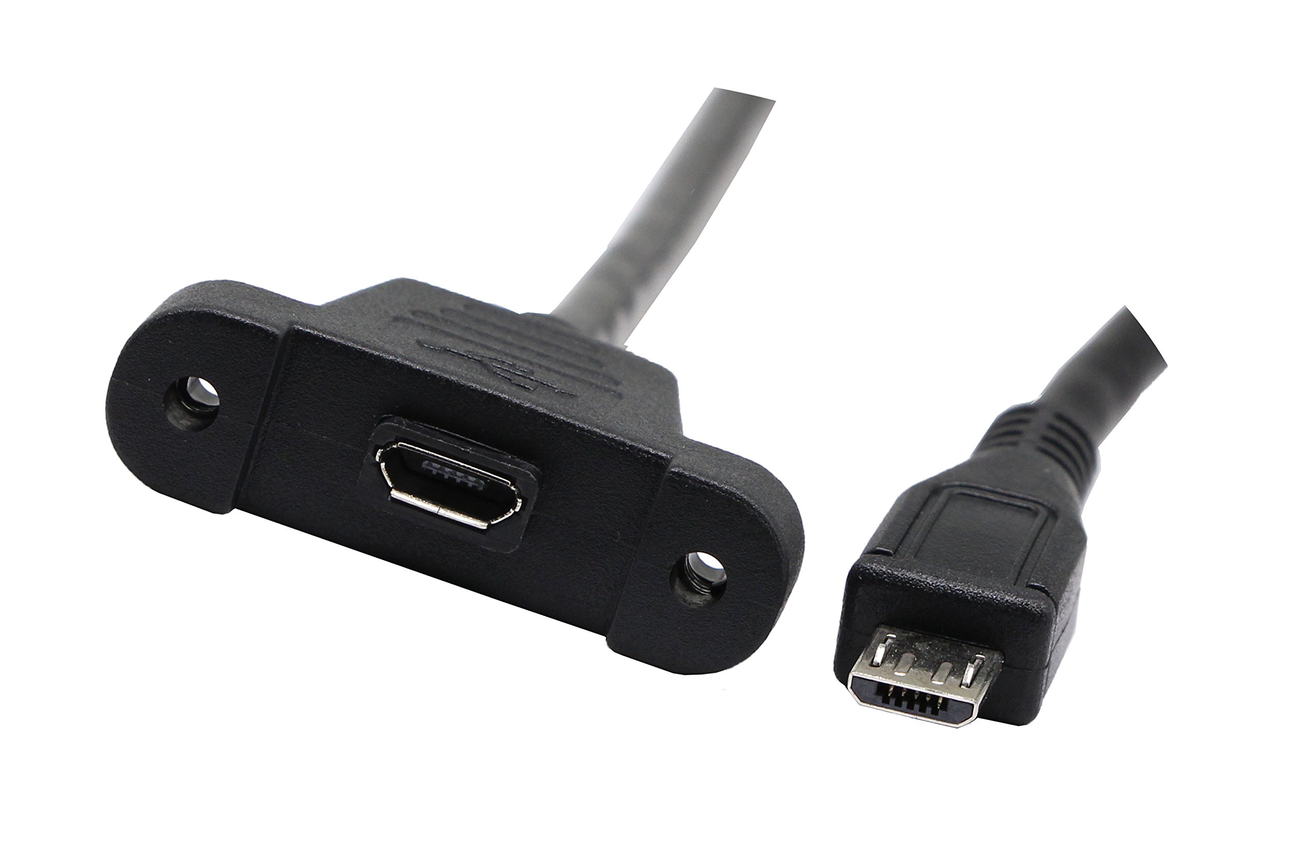 30cm Micro USB Panel Mount Cable - Male to Female Screw Mount Extension for Sync Charging & Data Transfer - Ideal for Car Audio, Industrial Control Panels & DIY Electronics Installations