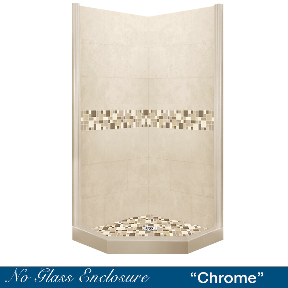 Neo Angle Desert Sand Sistine Stone & Tuscany Mosaic DIY Shower Remodel Kit - Waterproof Tile Accent for Bathroom Renovation and Home Improvement Projects