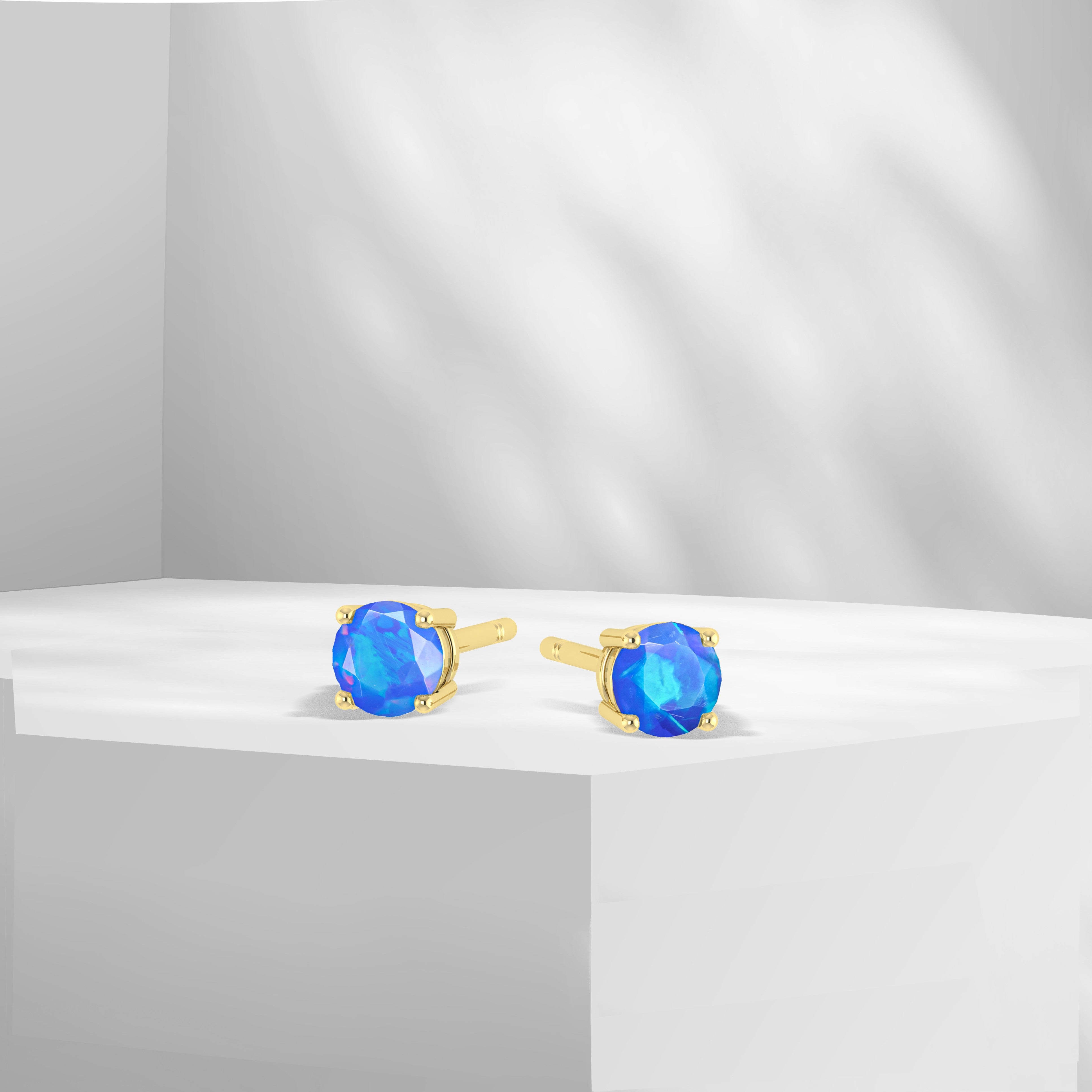Natural Fire Round Opal Stud Earrings for Women – Genuine Opal Jewelry, Hypoallergenic Sterling Silver Earrings | Perfect for Weddings, Parties & Everyday Elegance