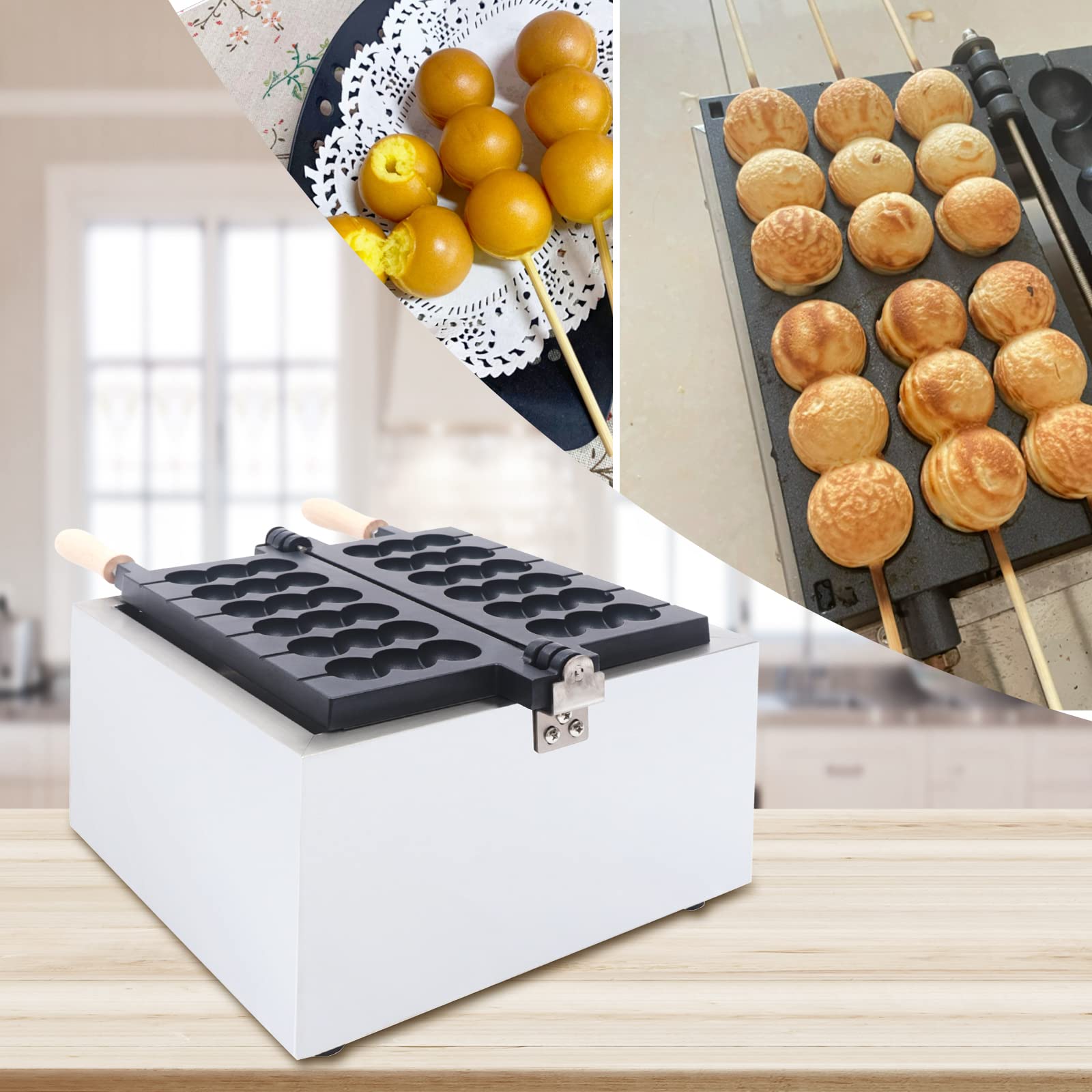 Electric Bubble Waffle Maker - Non-Stick Hong Kong Egg Waffle Iron with 6 Grids, Fast 5-Minute Cooking, Perfect for Bubble Skewers & Waffle Balls - Ideal for Home, Cafes, and Commercial Use - Great for Breakfast, Desserts, and Street Food Stalls