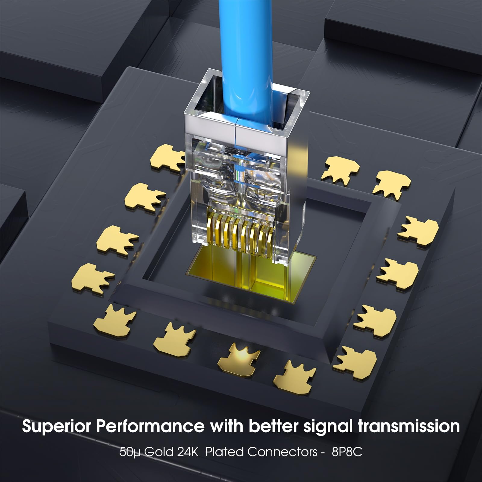 AVARTEK 50-Pack Gold Plated RJ45 Ethernet Connectors - Cat5, Cat5e, Cat6 Shielded Pass Through Plugs for UTP Solid & Stranded Network Cables - Ideal for Home Networking, Office Setup & Server Room Installations
