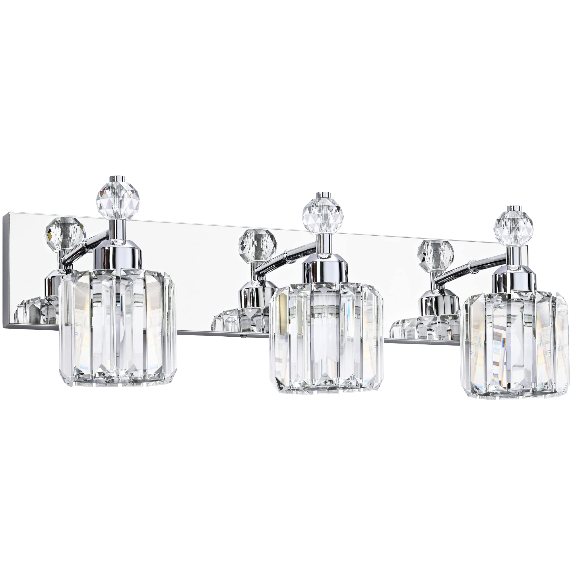 Modern Crystal Bathroom Vanity Light - Chrome 3-Light Fixture for Mirror Wall Mount - Perfect for Bathroom, Powder Room & Dressing Area Lighting