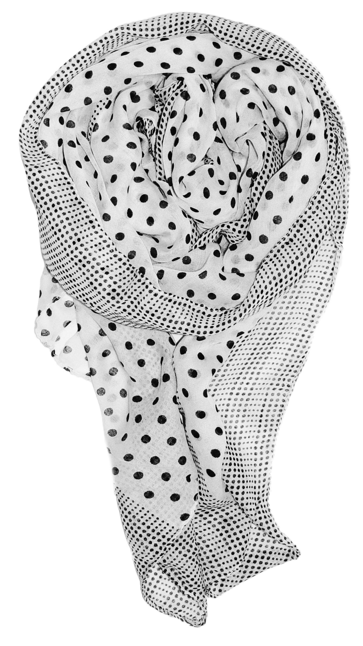 White & Black Peach Couture Lightweight Sheer Polka Dot Scarf Shawl Wrap - Soft Fashion Accessory for Women, Perfect for Spring Outfits, Beach Cover-ups & Evening Events