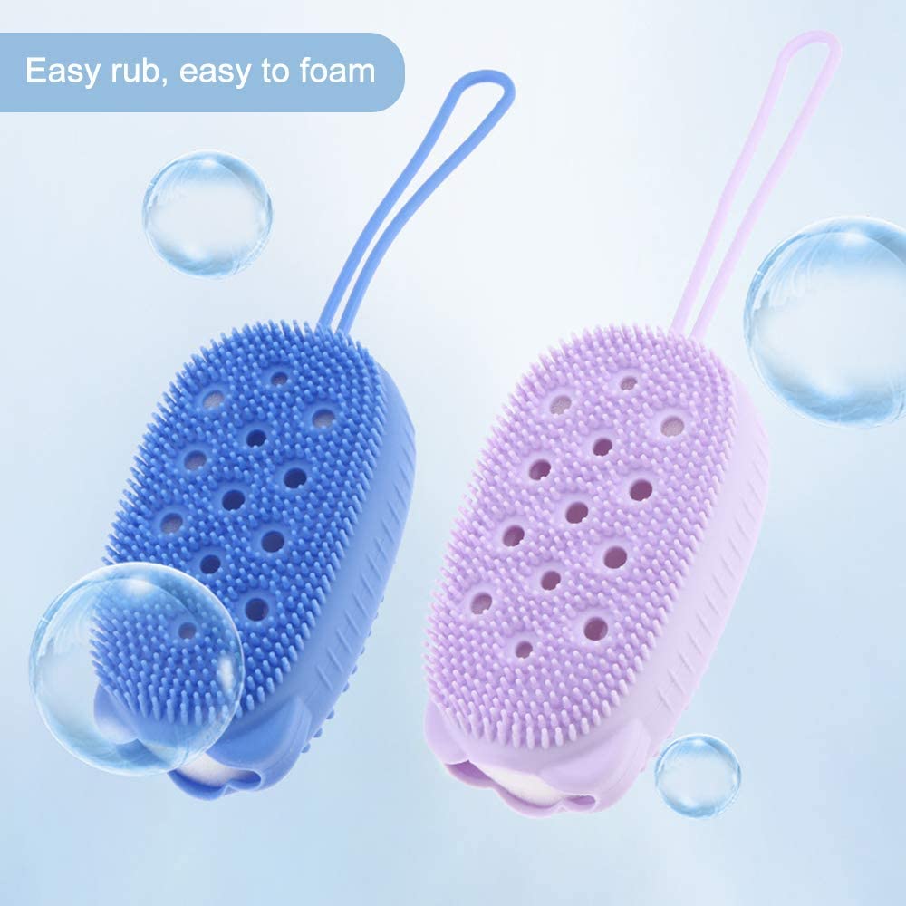 Primelife Silicone Bath Body Brush - Exfoliating Massage Loofah & Shower Sponge for Baby, Kids, Men & Women - Double Sided Rubber Scrubber for Smooth Skin - Perfect for Shower, Spa & Daily Skincare Routine - Multicolor (Set of 2)