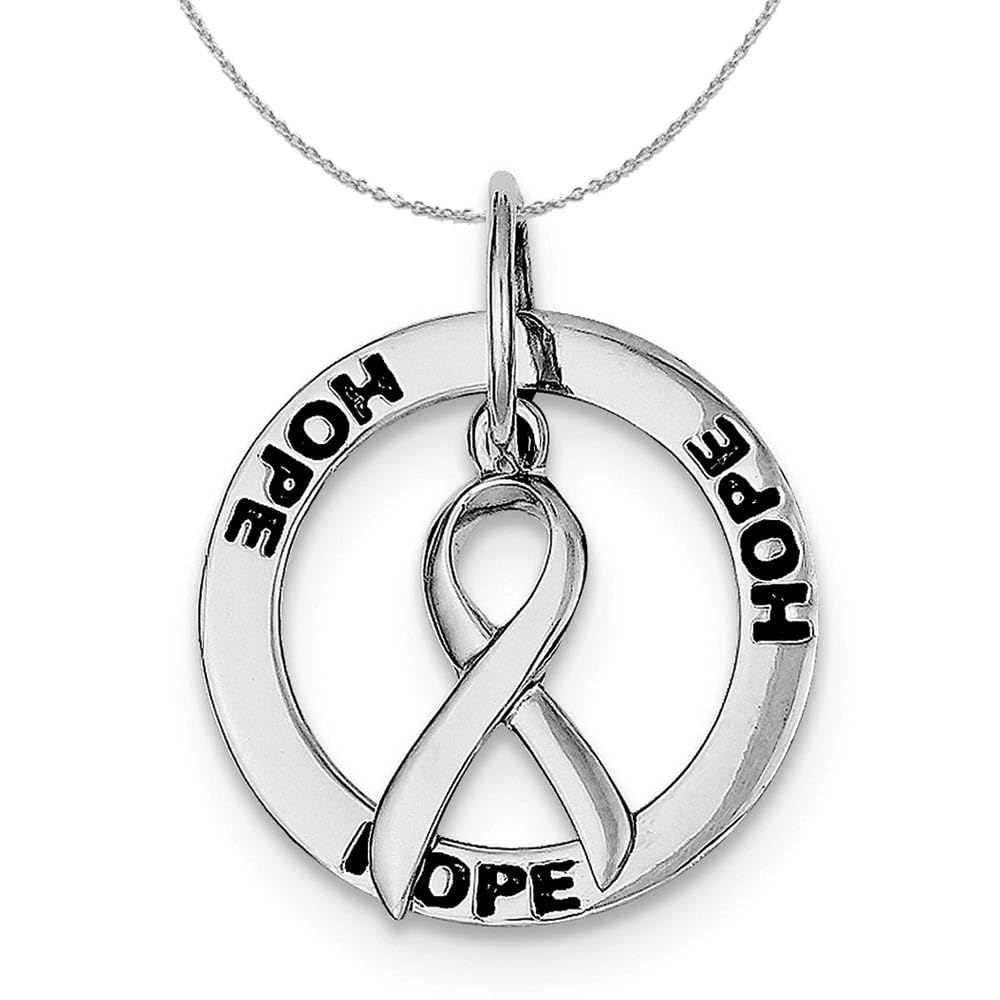 Sterling Silver Hope Circle & Cancer Awareness Ribbon Necklace - 20mm Black Bow Pendant for Women | Thoughtful Gift for Survivors, Supporters & Loved Ones | Wear to Fundraisers, Memorials or Daily Inspiration