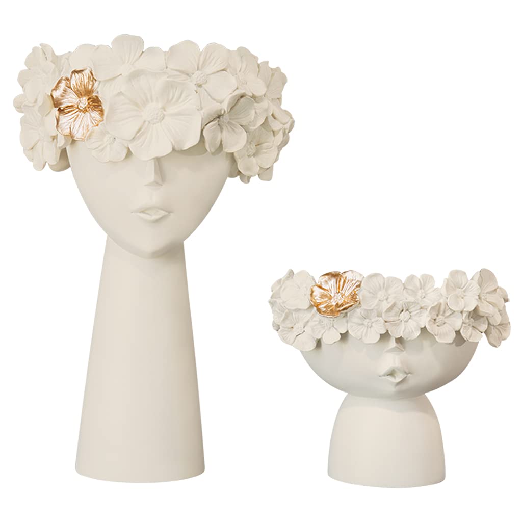 2 Pack YUDEWSE Resin Succulent Planter - Modern Beige White Flower Vase for Women, Girls Home & Office Decor - Indoor Plant Pot, Desktop Sculpture for Succulents, Air Plants & Small Flowers - Perfect for Living Room, Bedroom, Workspace & Garden Decor