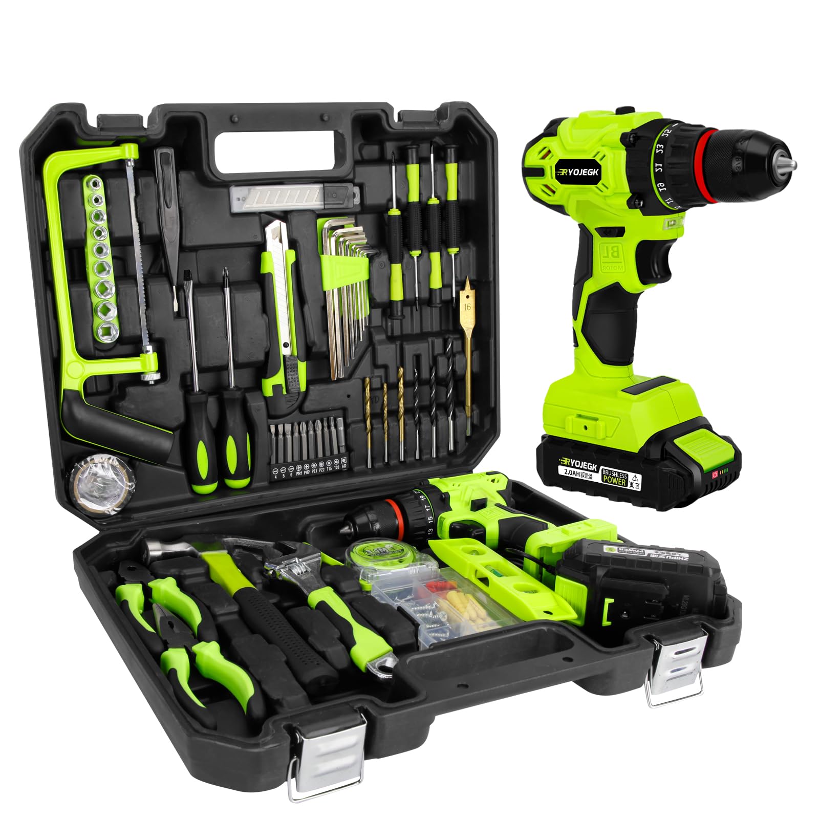 **20V Brushless Drill & 119-Piece Cordless Tool Set with Battery - Home Repair Kit for Men & Women | DIY Projects, Woodworking, Furniture Assembly, Household Maintenance**