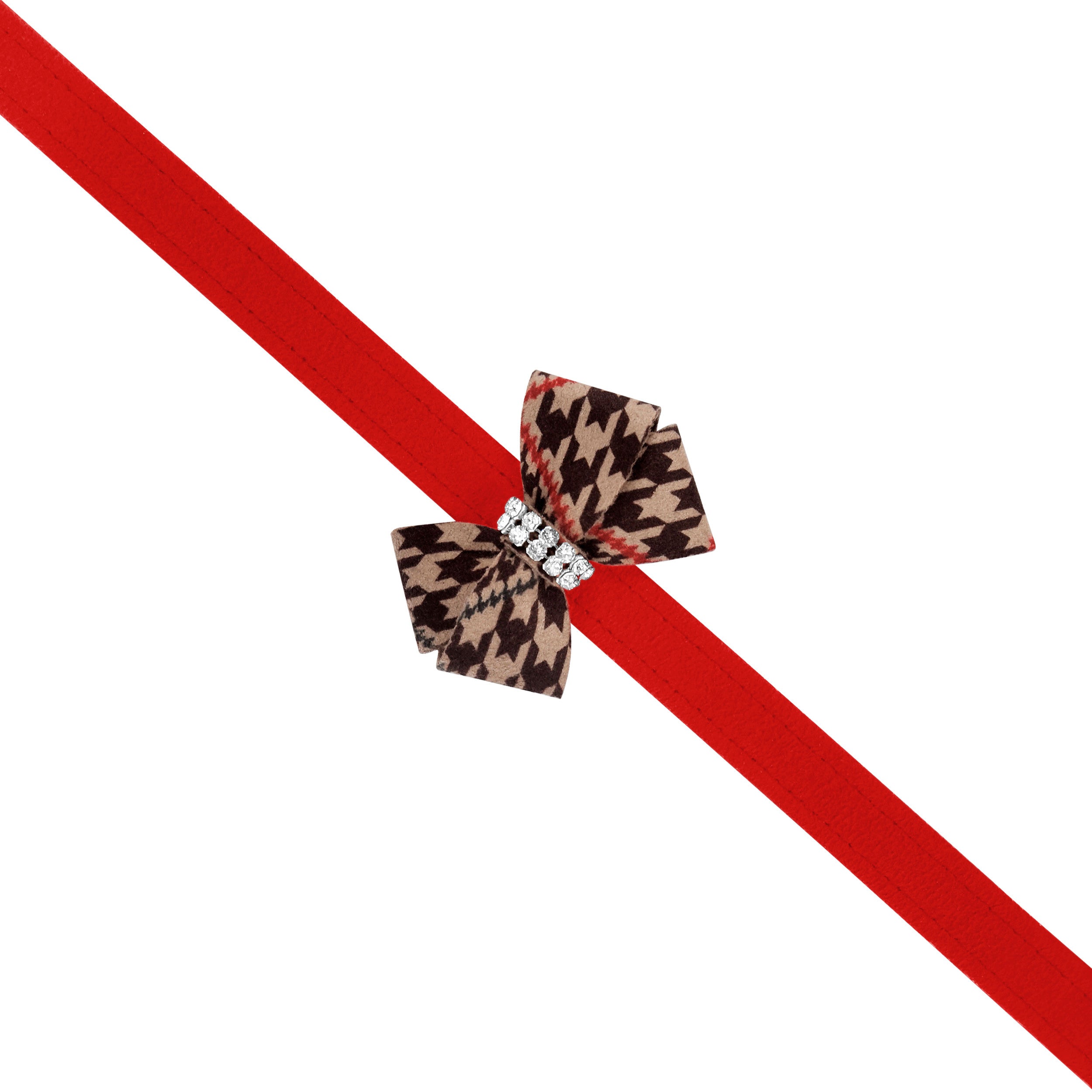 Premium Chocolate Brown Houndstooth Pattern Dog Leash with Nouveau Bow - Stylish and Durable for Small to Medium Dogs - Perfect for Walks, Training, and Fashionable Outings