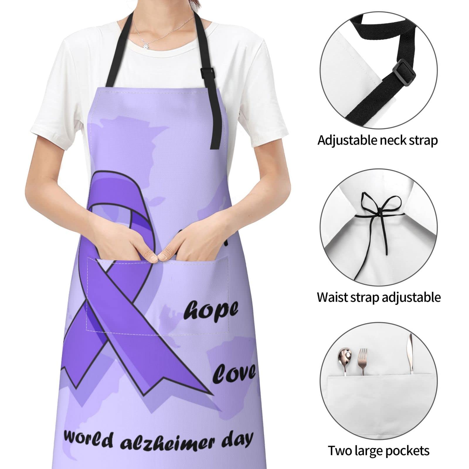 Purple Alzheimer Awareness Apron - Adjustable with Pockets for Cooking & Gardening