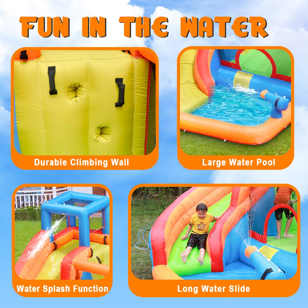 Inflatable Bounce House with Water Slide - Kids Outdoor Playground Combo for Backyard, Birthday Parties & Summer Fun - Includes Air Blower