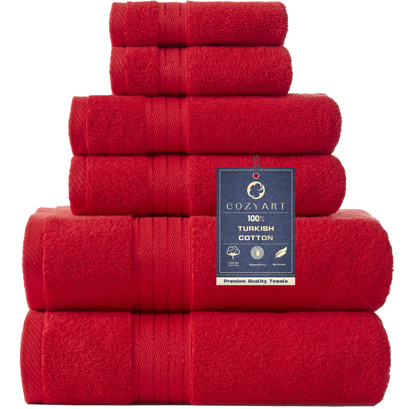 Premium 6-Piece Red Bath Towel Set - Ultra Soft & Absorbent 650 GSM Turkish Cotton - Includes 2 Large Bath Towels, 2 Hand Towels, 2 Washcloths - Luxury Spa & Bathroom Essentials for Home, Hotel, Gym