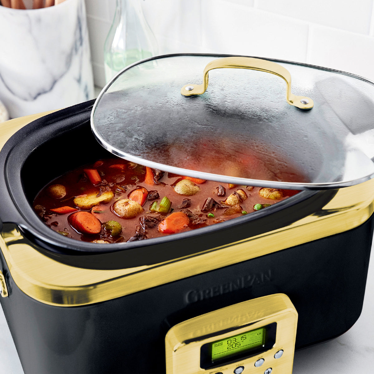 Elite Reserve 6 Quart Slow Cooker - Programmable Crock Pot with Digital Timer, Stainless Steel - Perfect for Family Dinners, Meal Prep & Party Buffets