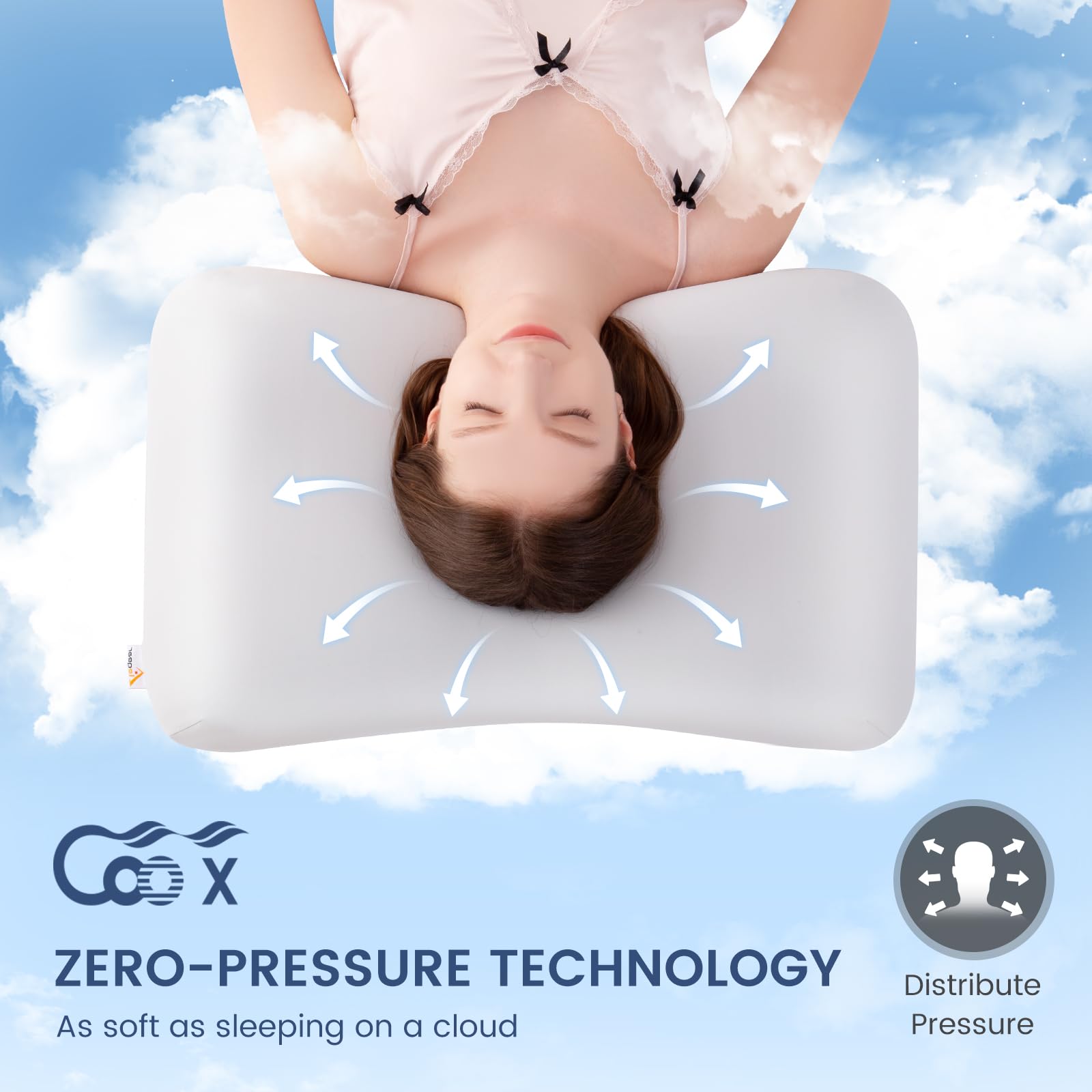 Zero Pressure Cervical Pillow with Cooling Technology & 70D Memory Foam - Ergonomic Neck Support for Side, Back & Stomach Sleepers - Perfect for Pain Relief, Snoring Reduction & Better Sleep