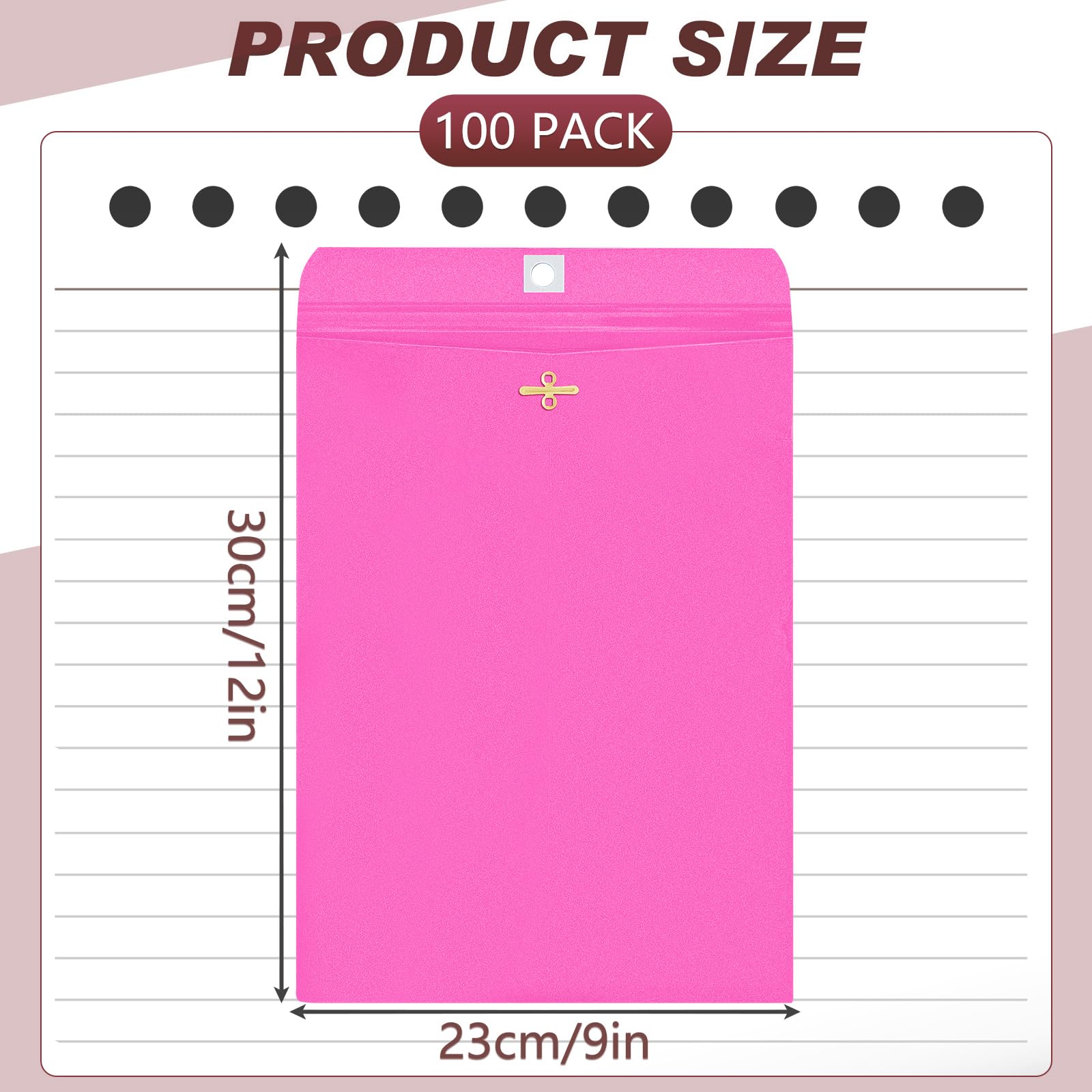 Geyee 100 Pcs Colored Manila Clasp Envelopes with Gummed Seal - 9 x 12 Inch Rose Pink for Home, Office & Business - Perfect for Mailing, Document Storage & Organizing Files