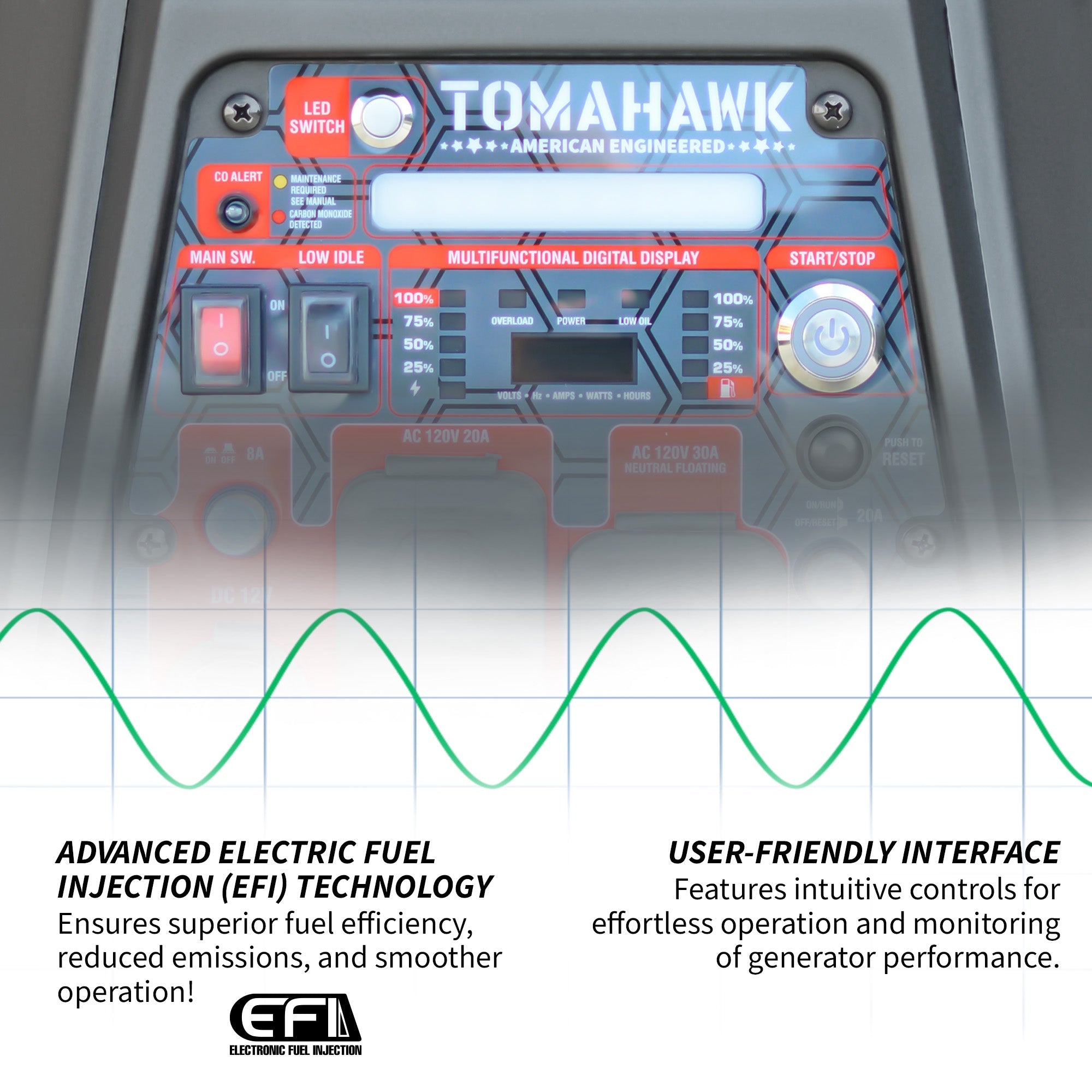 Tomahawk Power 4500W Super Quiet Inverter Generator with Electronic Fuel Injection (EFI) - Portable Gas Powered for Camping, RV, Home Backup & Professional Use