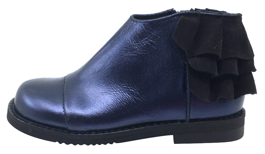 Luccini Girls Ruffle Back Bootie - Specchio Ocean/Navy Suede Shoes for Toddlers | Comfortable & Stylish Baby Booties for Everyday Wear, Playdates & Special Occasions