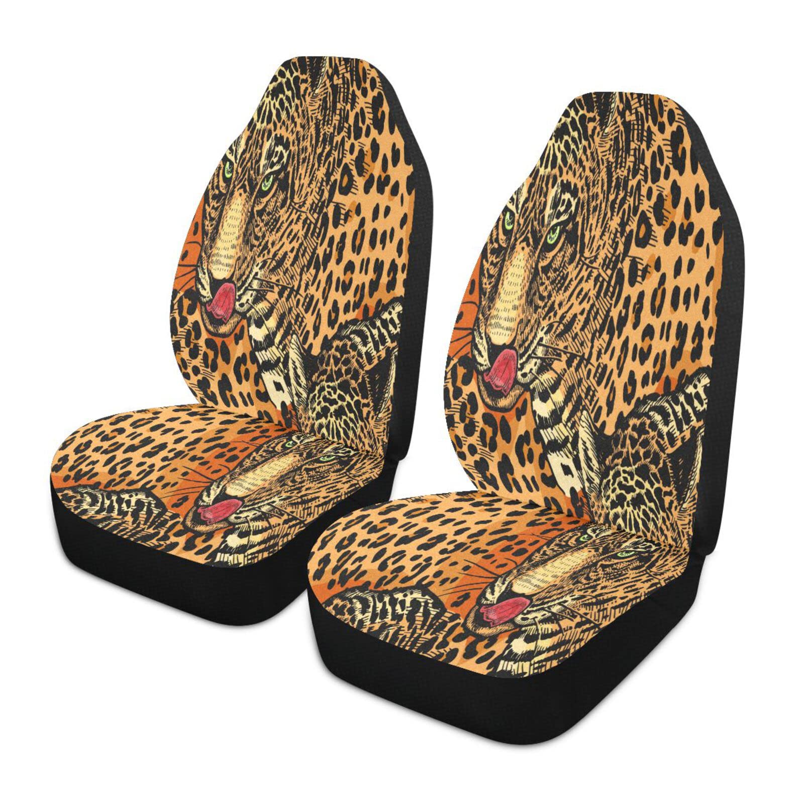 Premium Tropical Tiger Leopard Print Car Seat Covers - Universal Fit for Cars, SUVs, Sedans & Trucks | Women's Fashion Auto Accessory for Front Seats Protection & Style Upgrade