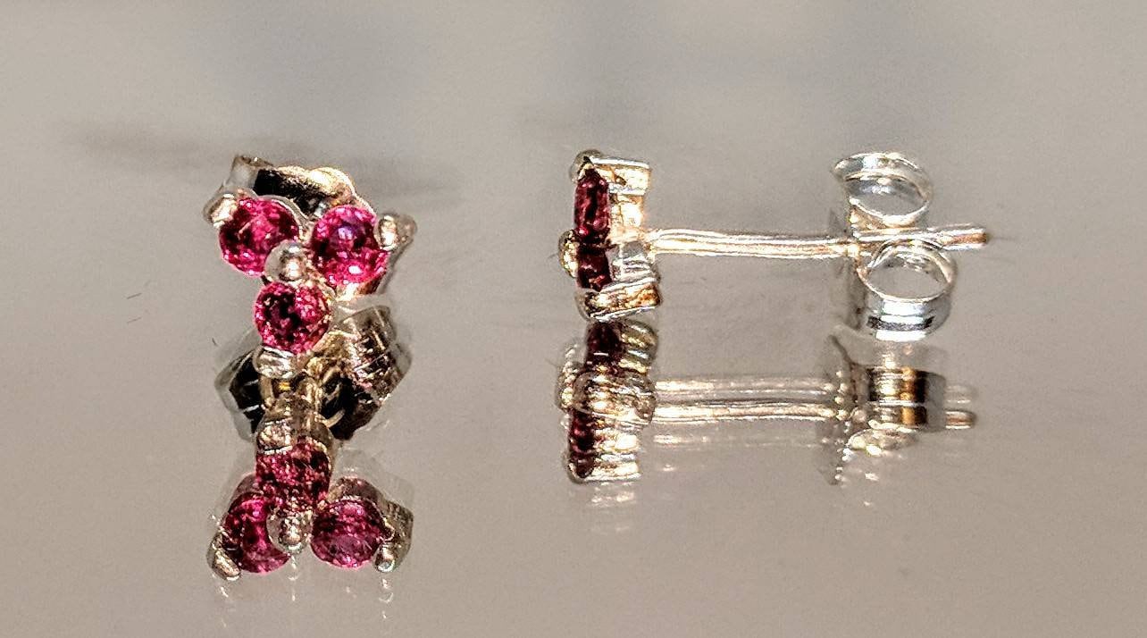 Genuine 2mm & 5mm Round Triple Ruby Stud Earrings in Sterling Silver or 14K Gold | TriStone Trinity Cluster Fine Jewelry | Perfect for Weddings, Anniversaries & Special Occasions