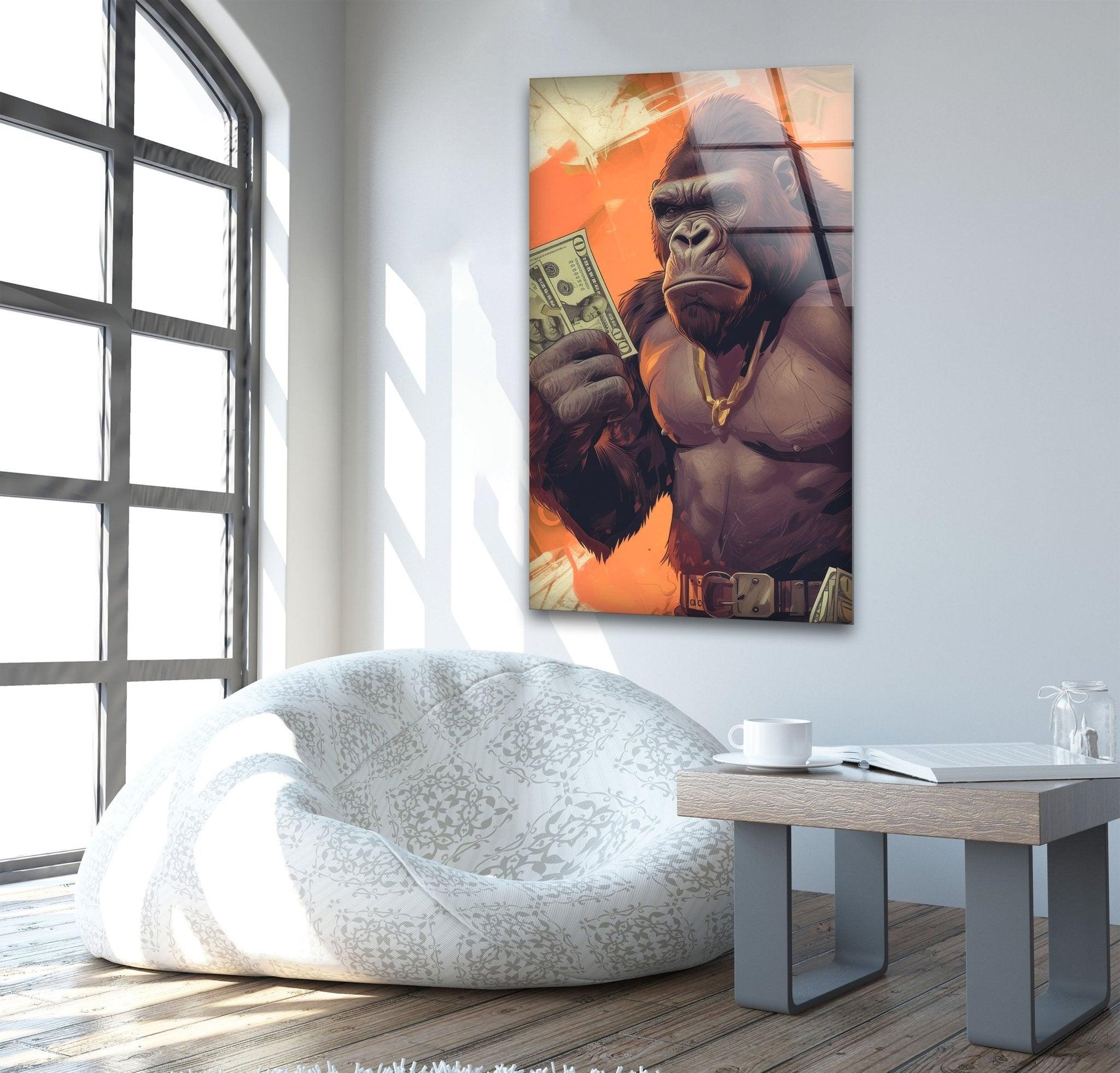 Angry Gorilla Glass Wall Art - Modern Home Decor for Living Room, Bedroom & Office - Shatterproof & Stylish Glass Artwork