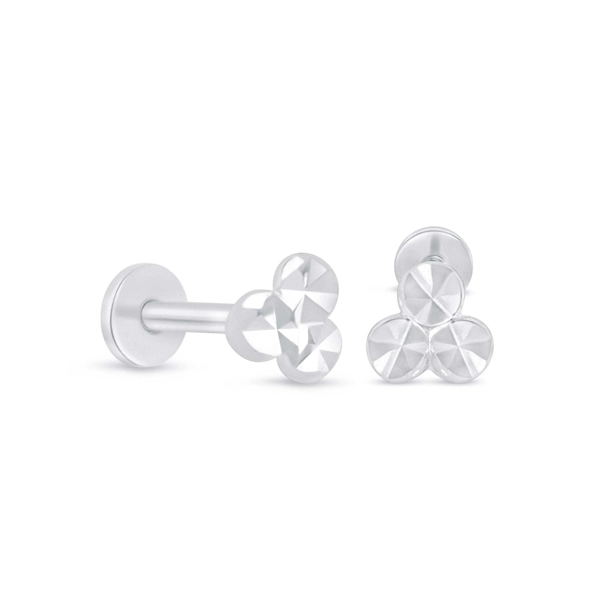 14K White Gold Diamond Cut Trinity Flat Back Stud Earrings for Women - Perfect for Everyday Wear, Parties & Special Occasions