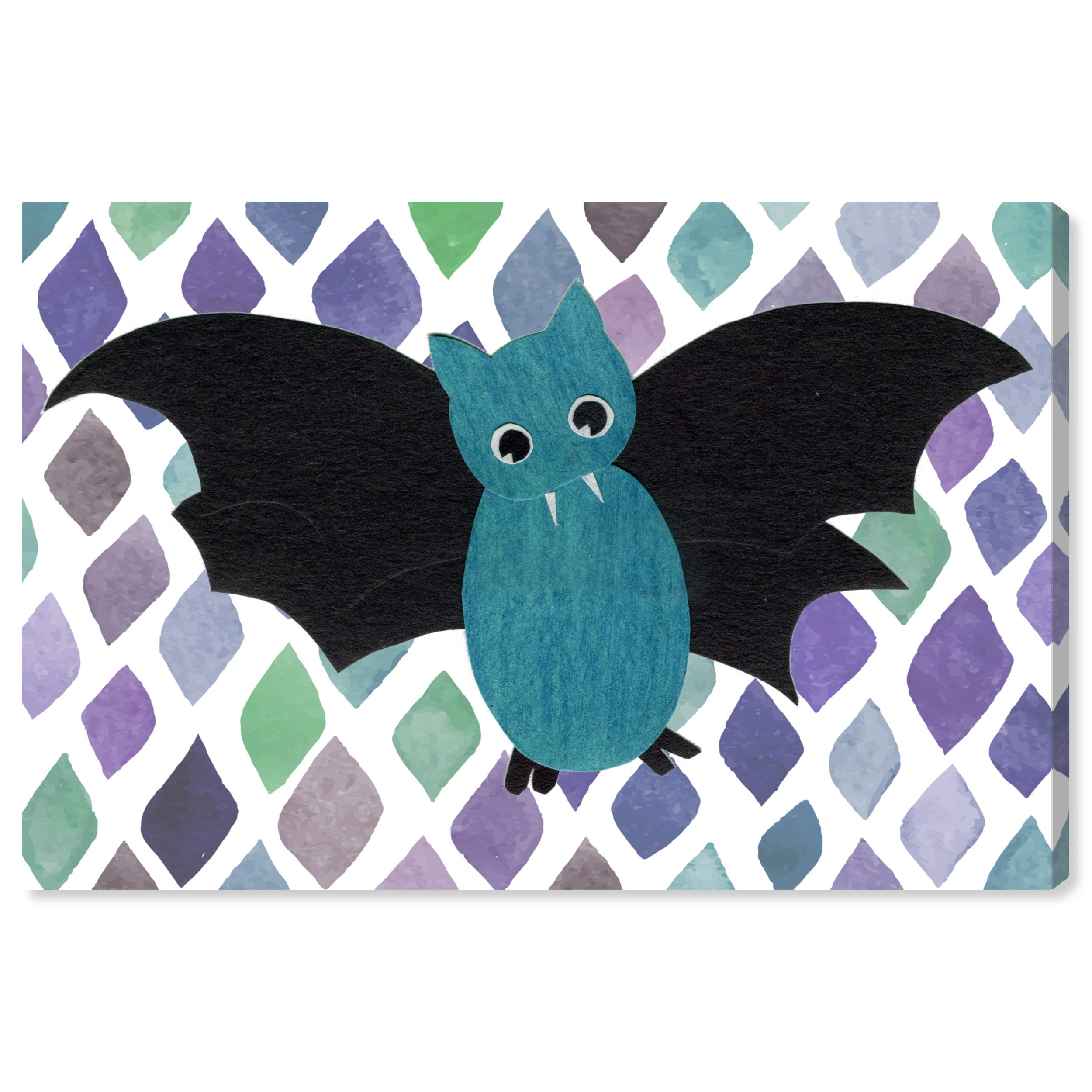 Oliver Gal Artist Co. 'V for Vampire Bat' Animal Wall Art Canvas Print - 30x20 Inch Green & Black Kids Room Decor, Nursery Art, Children's Bedroom Painting | Perfect for Halloween Decorations, Boys' Room Themes & Bat Lover Gifts