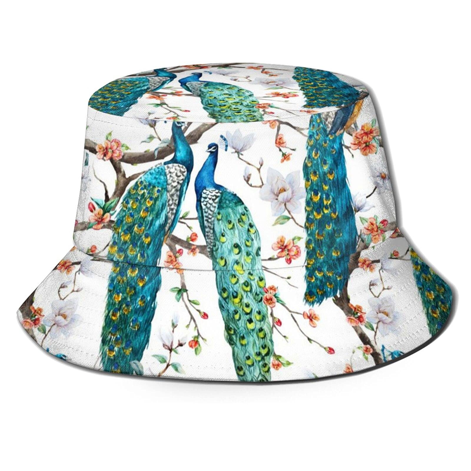 Stylish Peacock Feather Bucket Hat for Men & Women - UV Sun Protection, Wide Brim Fisherman Hat for Travel, Beach & Outdoor Activities