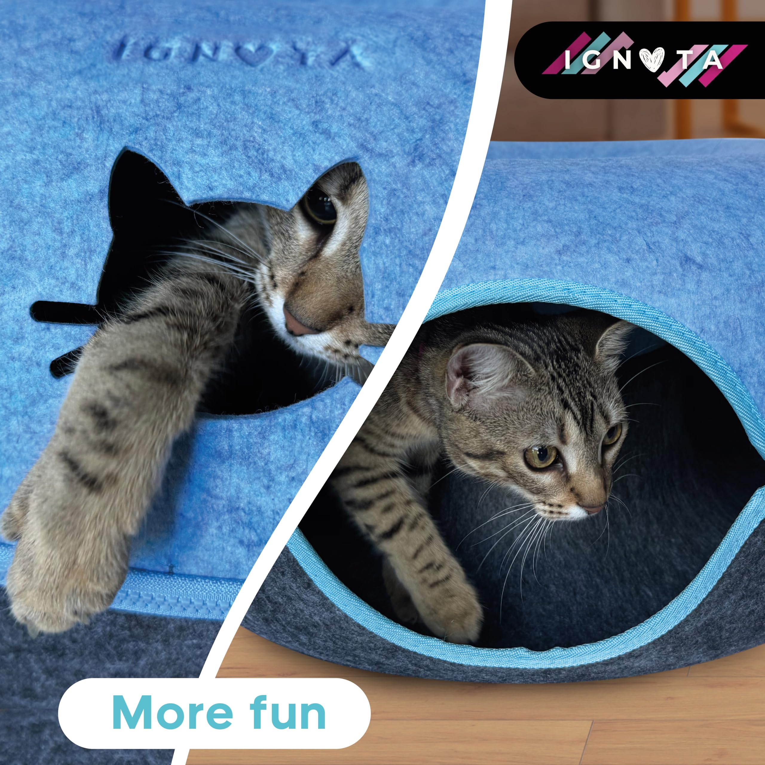 XL Cat Tunnel Bed for Indoor Cats - Donut Cat Cave for Play & Sleep