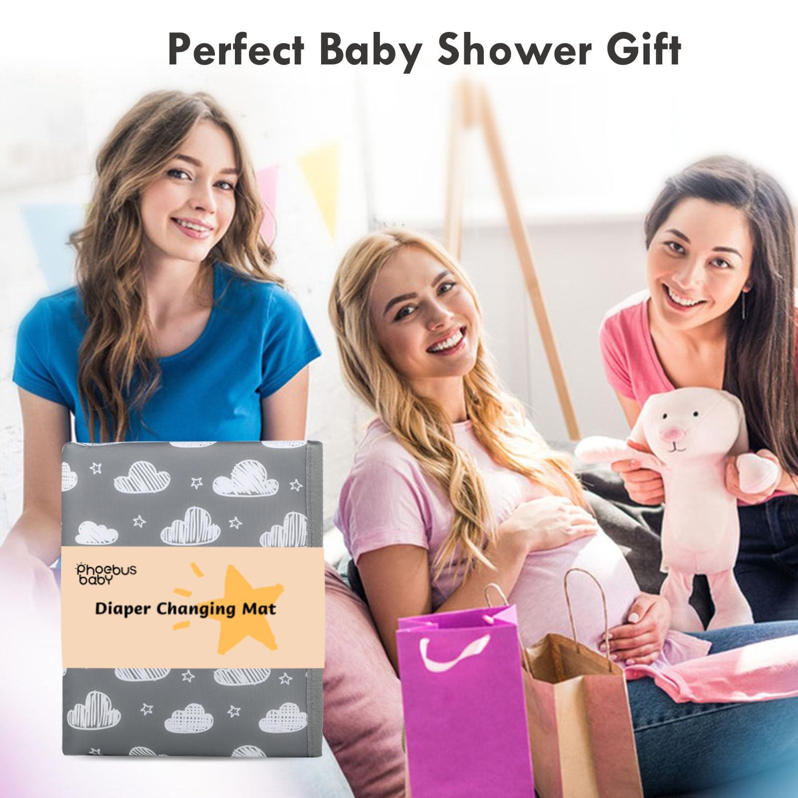 Portable Waterproof Baby Diaper Changing Pad - Compact Travel Changing Mat with Wrist Strap for Diaper Bags | Wipeable & Lightweight | Perfect for On-the-Go Parents, Daycare, and Travel (Doodle Clouds Design)
