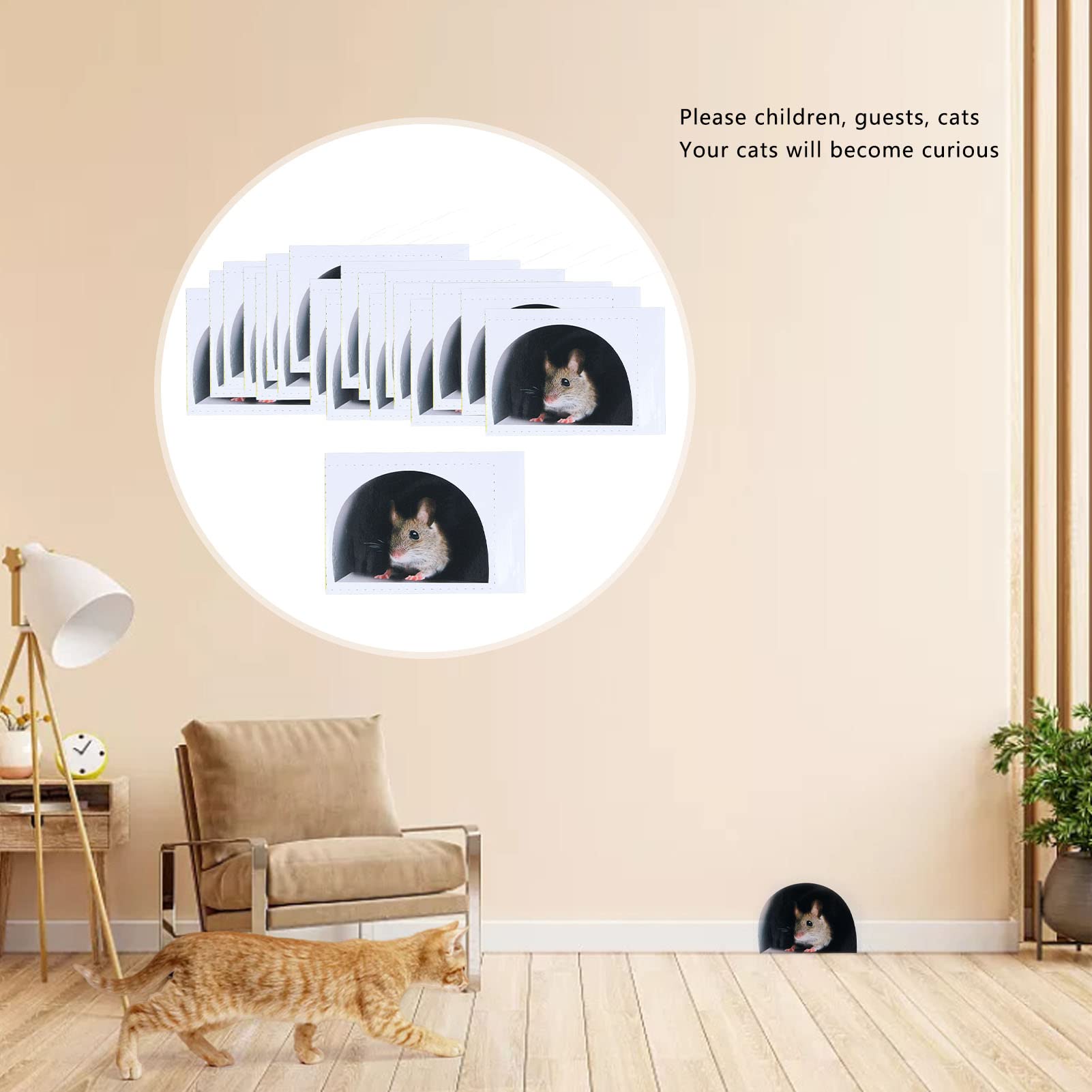20PCS Cute Cartoon Mouse Hole Wall Stickers - Self-Adhesive Decals for Skirting Boards, Furniture & Kitchen Decor - Fun Home Decoration for Kids Rooms, Playrooms & Themed Parties
