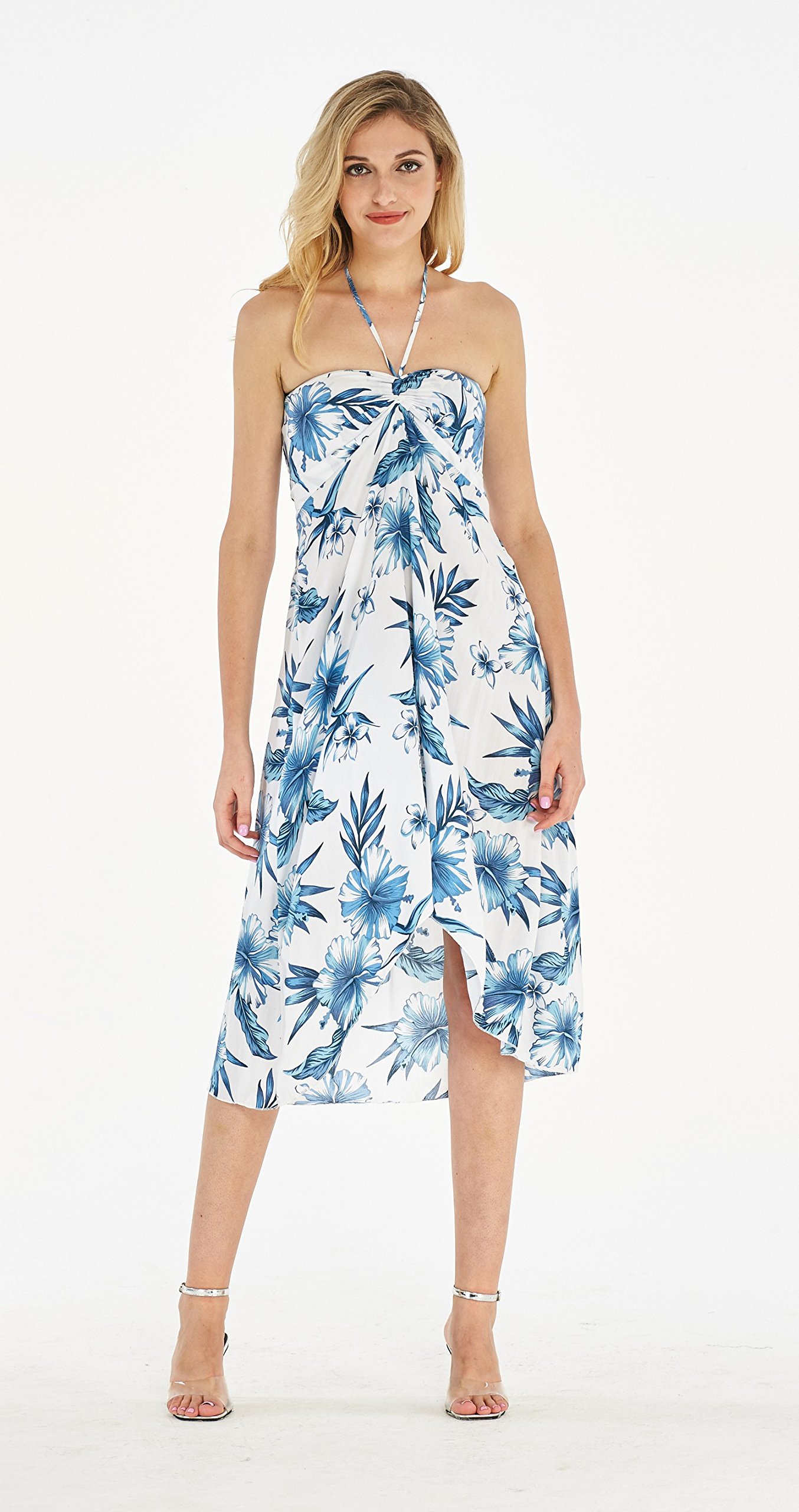 Women's Floral Print Halter Dress - Hawaiian Luau Party Outfit for Beach Vacation, Summer Party & Tropical Getaway