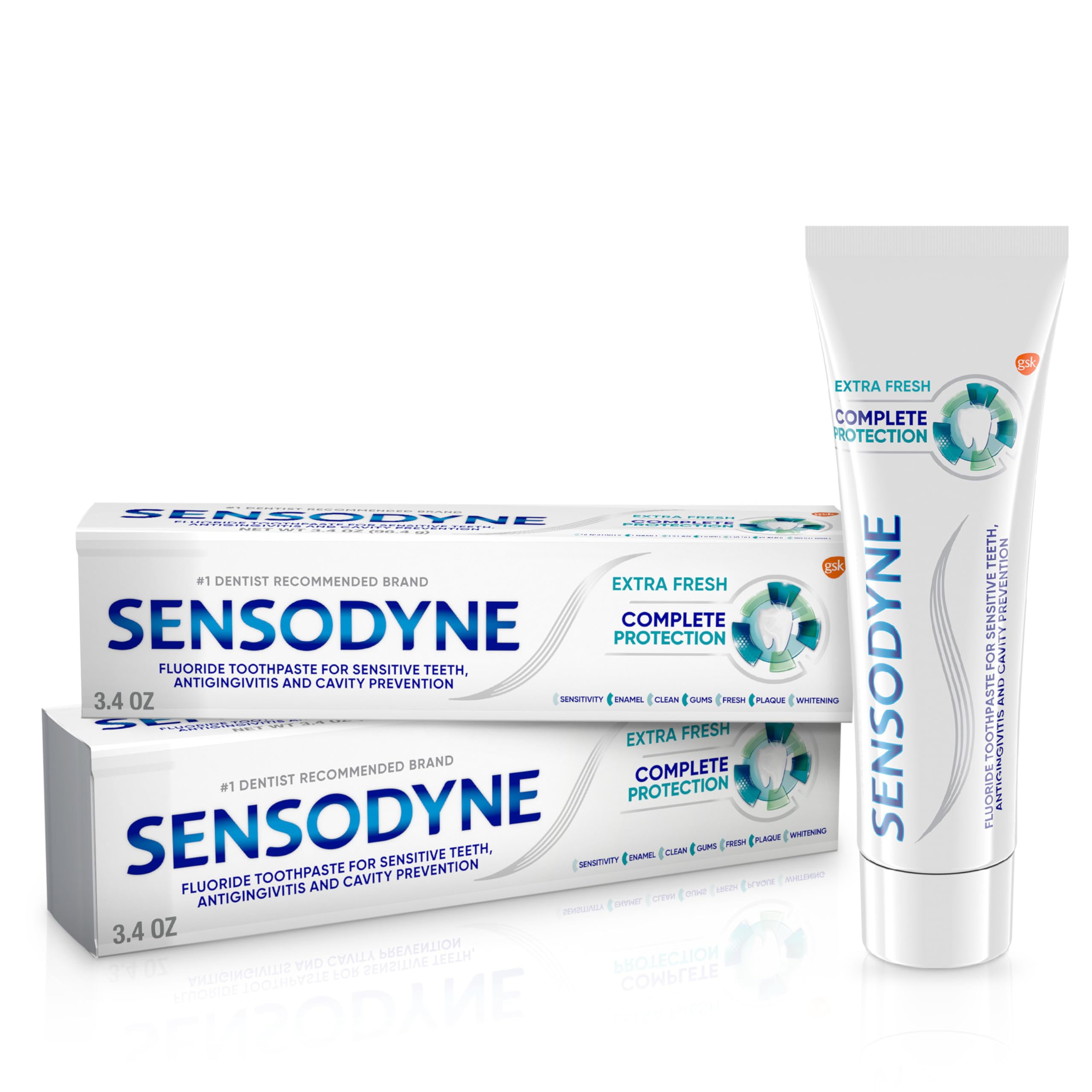 Sensodyne Complete Protection Toothpaste for Sensitive Teeth & Gingivitis Relief - Extra Fresh Mint Flavor - 3.4oz (2-Pack) - Ideal for Daily Oral Care & Sensitivity Relief