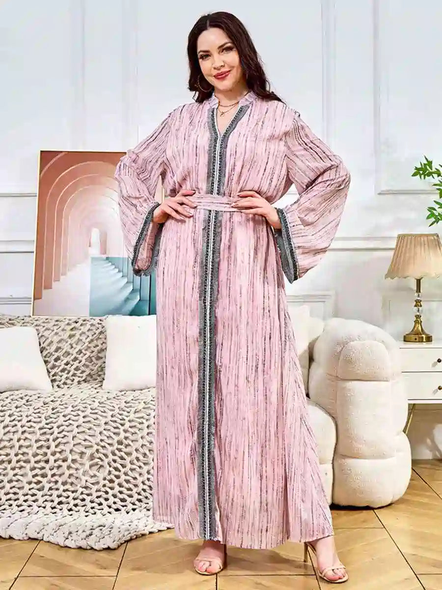 Hotfix Rhinestones Eid Caftan Kaftan Dress for Women - Elegant Long Sleeve Party Gown for Eid, Wedding, and Special Occasions #25392