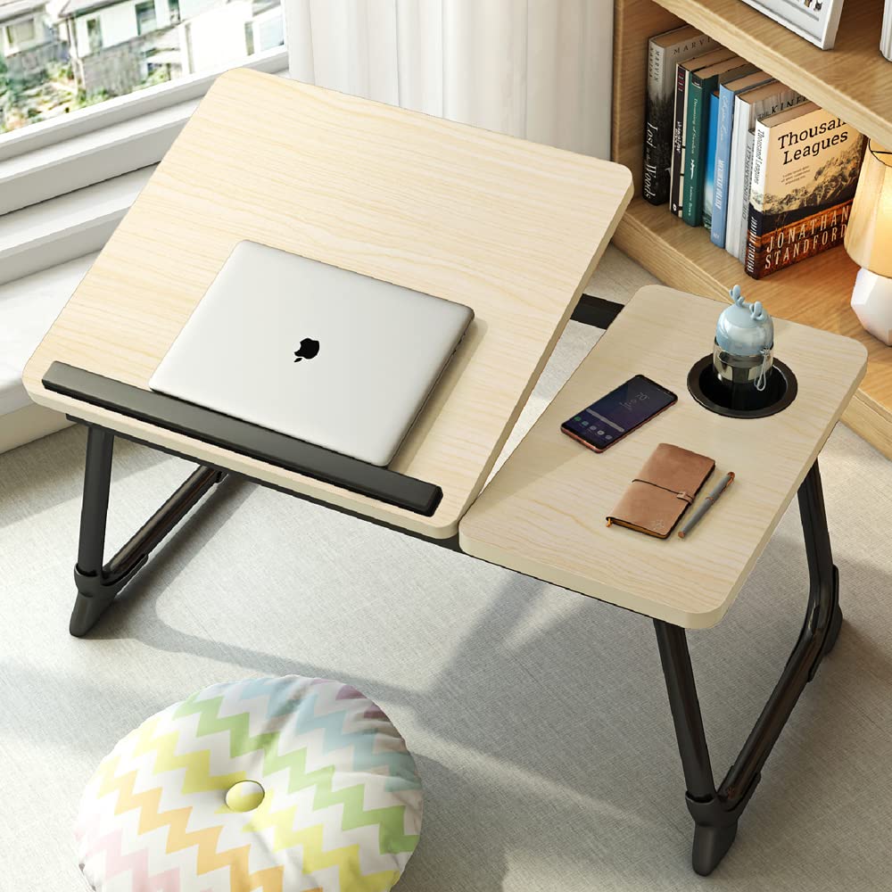 Foldable Adjustable Laptop Desk for Bed with Cup Holder - Portable Notebook Stand, Bed Tray Table for Working, Studying & Eating in Bed (Pink) - Perfect for Home Office, Dorm Room & Cozy Workspaces