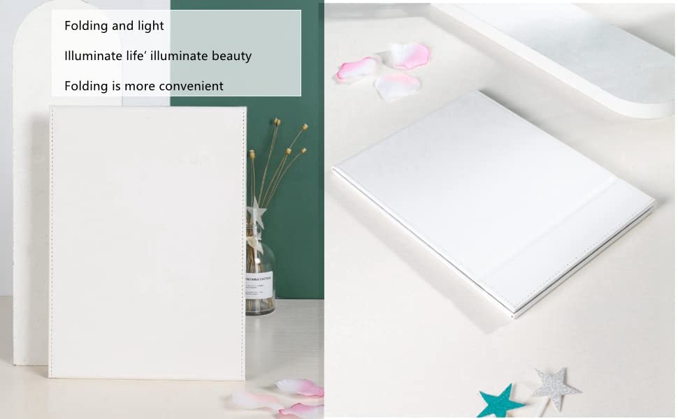 Besillia Portable PU Leather Folding Desktop Makeup Mirror with Adjustable Stand - Travel & Home Vanity Mirror for Women, Compact Cosmetic Mirror for Makeup Application, Dressing Table & Travel (White)