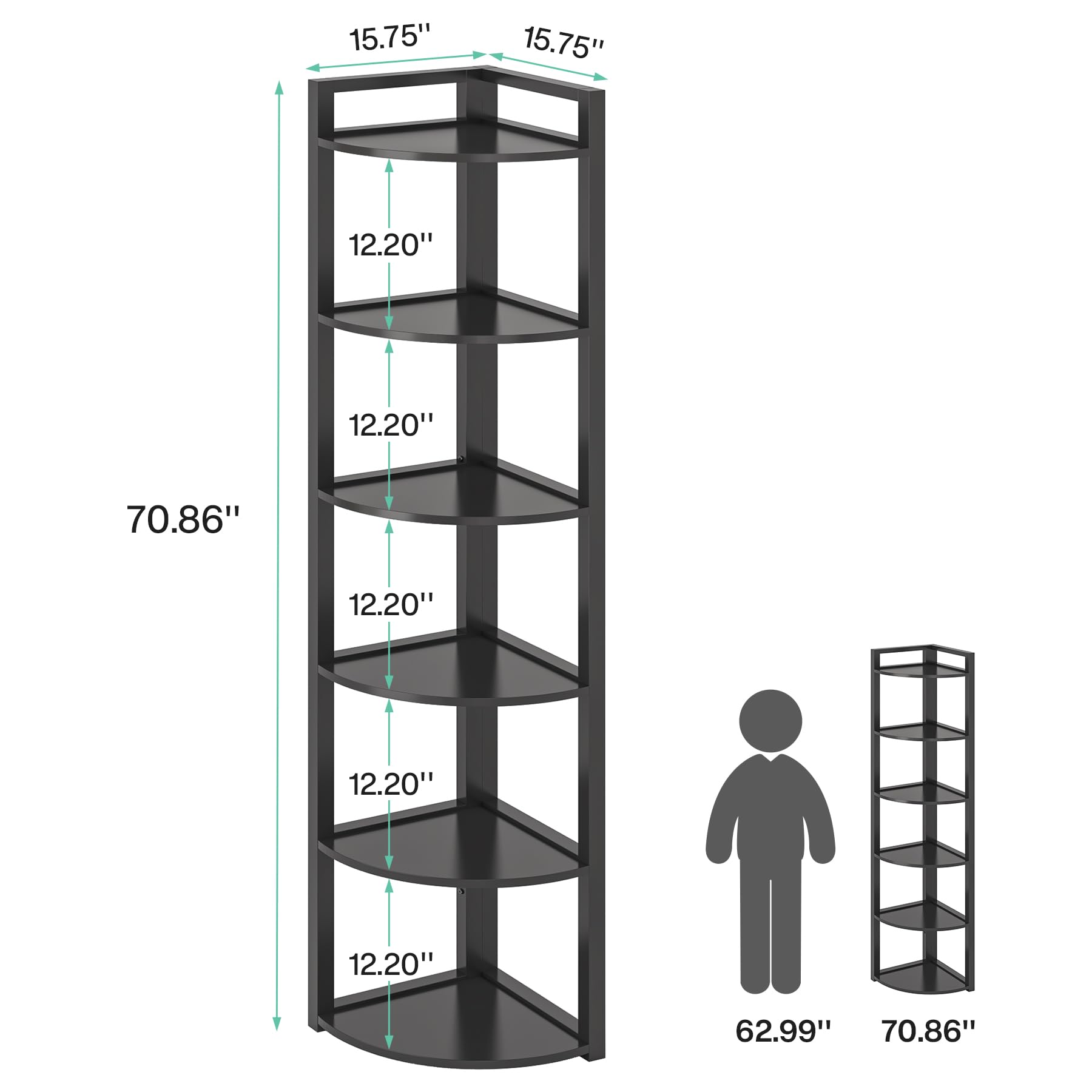 TRIBESIGNS WAY TO ORIGIN 70.9 Inch Tall 6-Tier Corner Bookshelf - Modern Ladder Shelf with Sturdy Metal Frame - Multifunctional Storage Solution for Living Room, Home Office, Kitchen - Perfect for Small Spaces & Home Organization (Black)
