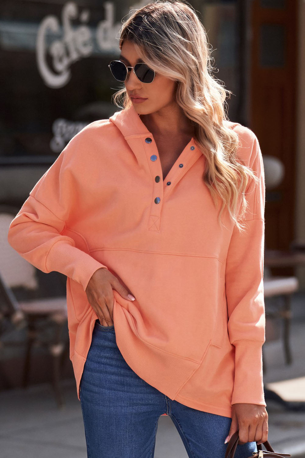 Quarter Snap Dropped Shoulder Hoodie for Men & Women | Trendy Oversized Pullover Sweatshirt | Casual Streetwear Fashion | Perfect for Gym, Lounge & Everyday Wear