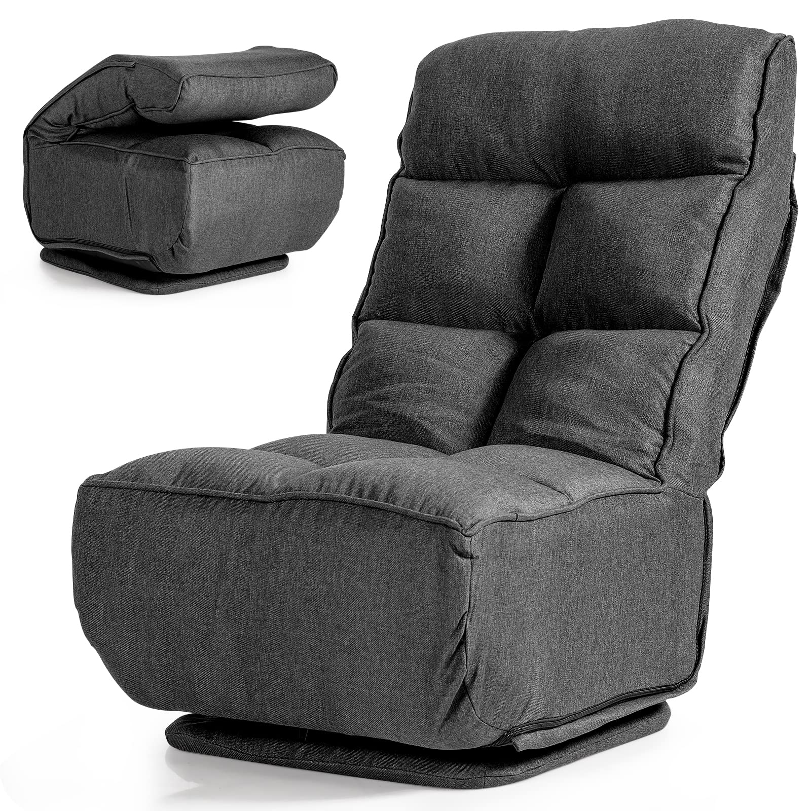 FANTASK 360° Swivel Foldable Floor Lounge Chair - 6-Position Adjustable Headrest & Backrest, Padded Gaming Recliner for Teens & Adults - Perfect for Living Room, Bedroom & Game Room (Gray)
