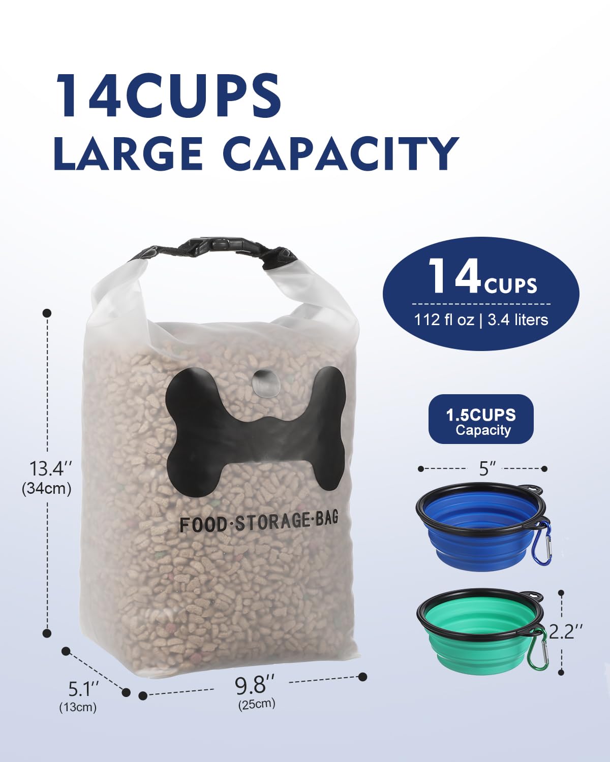 ANVS Silicone Pet Food Storage Bag - 30-Cup Dog Food Container with 2 Collapsible Travel Bowls | Leak-Proof, Portable Dog Food Carrier for Camping, Travel, Dog Boarding & Outdoor Adventures | Perfect for Hiking, Road Trips & Weekend Getaways with Your Pet