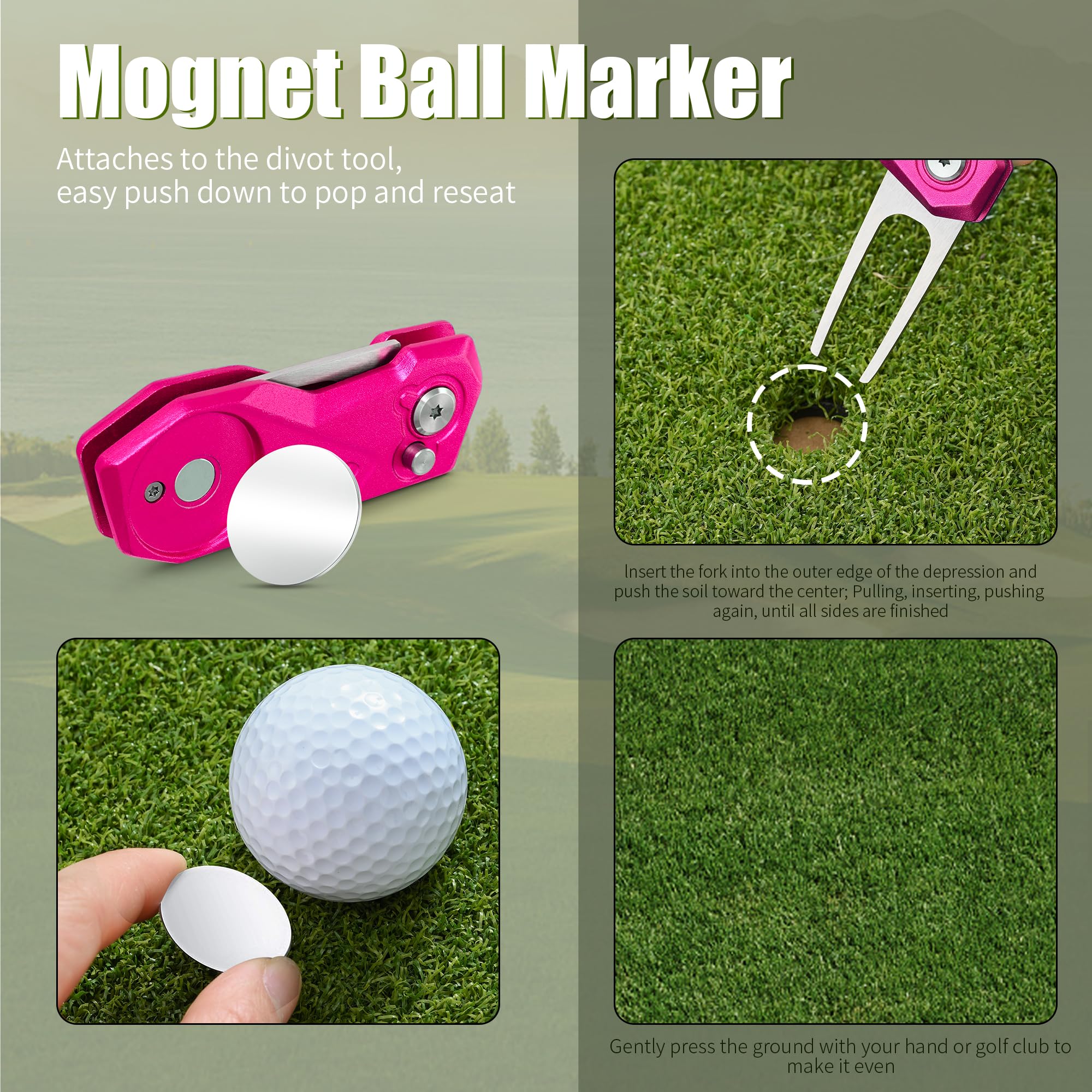 Premium All-Metal Foldable Golf Divot Repair Tool with Magnetic Ball Marker | Pop-Up Button Design | Durable Golf Accessories for Men | Perfect for Course Play & Practice Sessions
