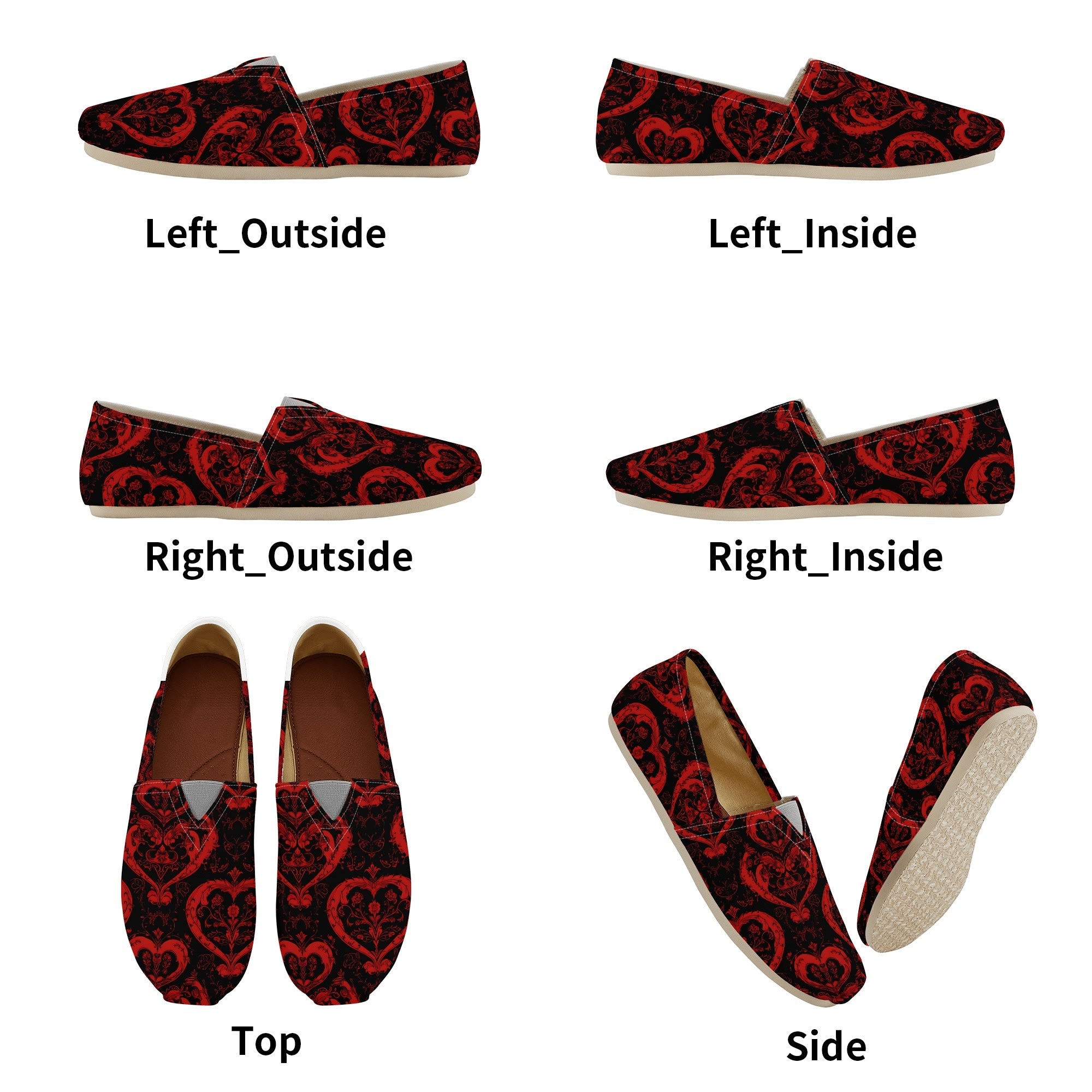 Gothic Red Hearts Casual Shoes for Women - Comfortable Walking Shoes with Cute Heart Design - Perfect for Daily Wear, Dating, and Parties
