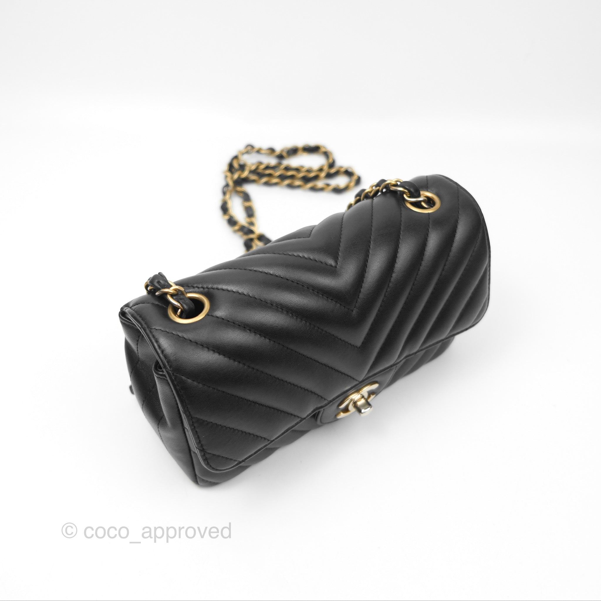 Chanel Chevron Mini Rectangular Bag - Black Lambskin Leather with Aged Gold Hardware | Luxury Crossbody Purse for Women, Perfect for Evening Events & Date Nights