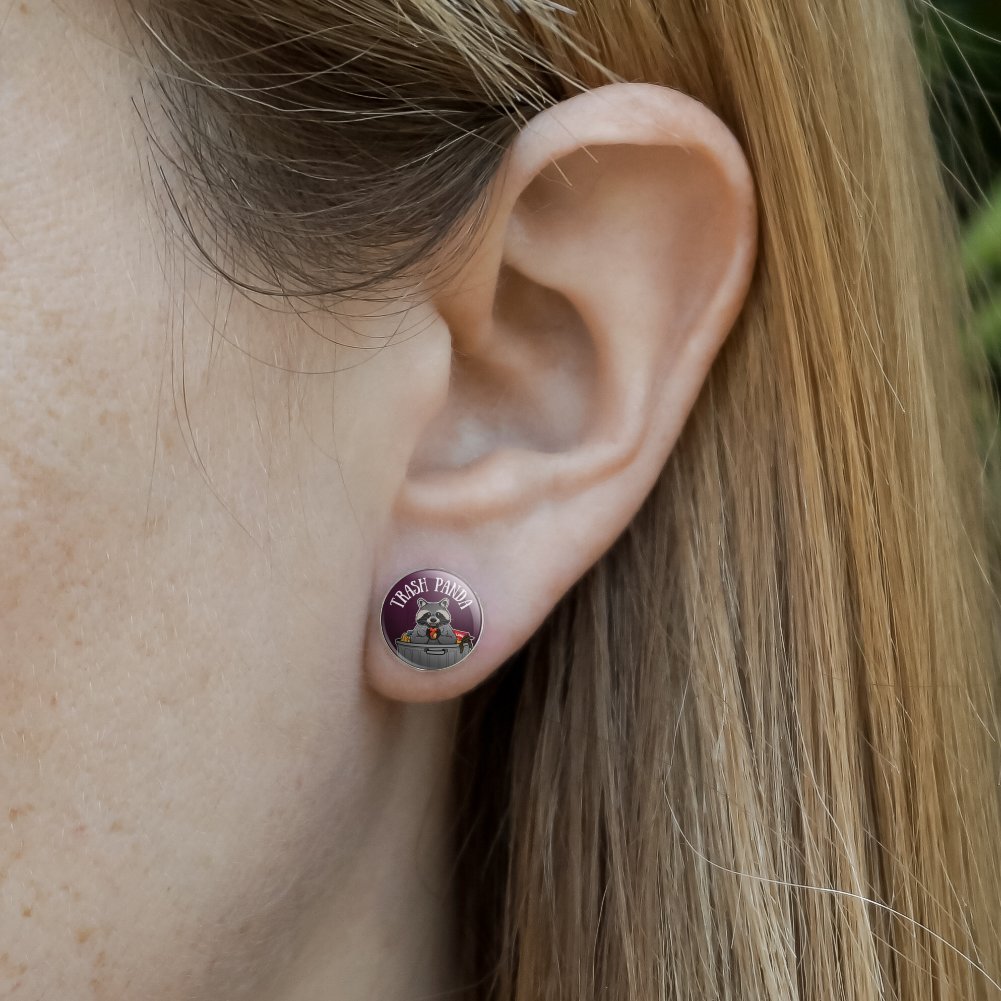 Raccoon Trash Panda Silver Plated Stud Earrings - Cute Animal Jewelry for Women, Unique Garbage-Themed Novelty Gift for Animal Lovers, Perfect for Casual Wear, Costume Parties & Wildlife Enthusiasts