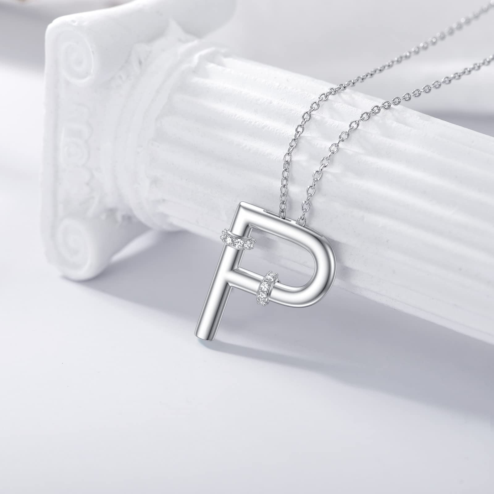 14K White Gold Plated Natural Diamond Initial Necklace - A-Z Letter Alphabet Pendant in 925 Sterling Silver | Personalized Jewelry Gift for Women, Wife, Mom, Girlfriend | Perfect for Birthdays, Anniversaries & Special Occasions