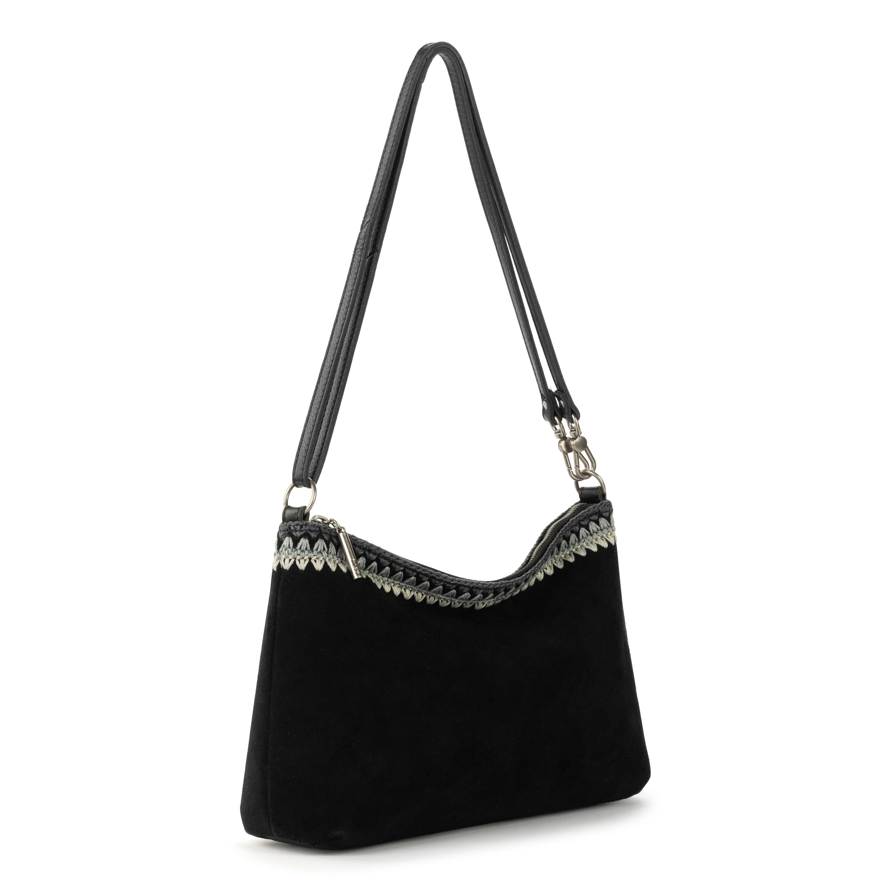 Lumi Crossbody Leather Bag - Black Suede with Blanket Stitch Design | Stylish Women's Shoulder Purse for Everyday Use, Work & Travel