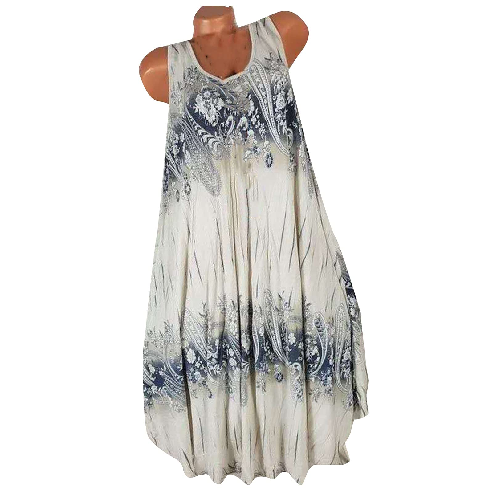 Women's Floral Print Sleeveless Summer Dress - Round Neck Casual Spring Dress for Women - Perfect for Beach Vacations, Garden Parties & Everyday Wear