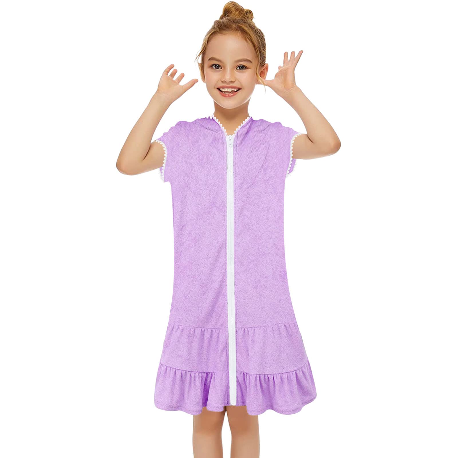 Little Girls Swim Cover Up - Kids Zip Up Hooded Bathrobe Beach Dress | Absorbent Quick Dry Bathing Suit Coverup for Pool, Beach & Water Park