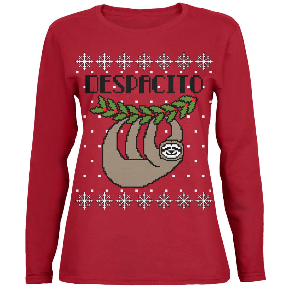Funny Sloth Ugly Christmas Sweater for Women - Long Sleeve Holiday T-Shirt with 'Despacito Means Slow' Print - Perfect for Xmas Parties & Festive Family Gatherings
