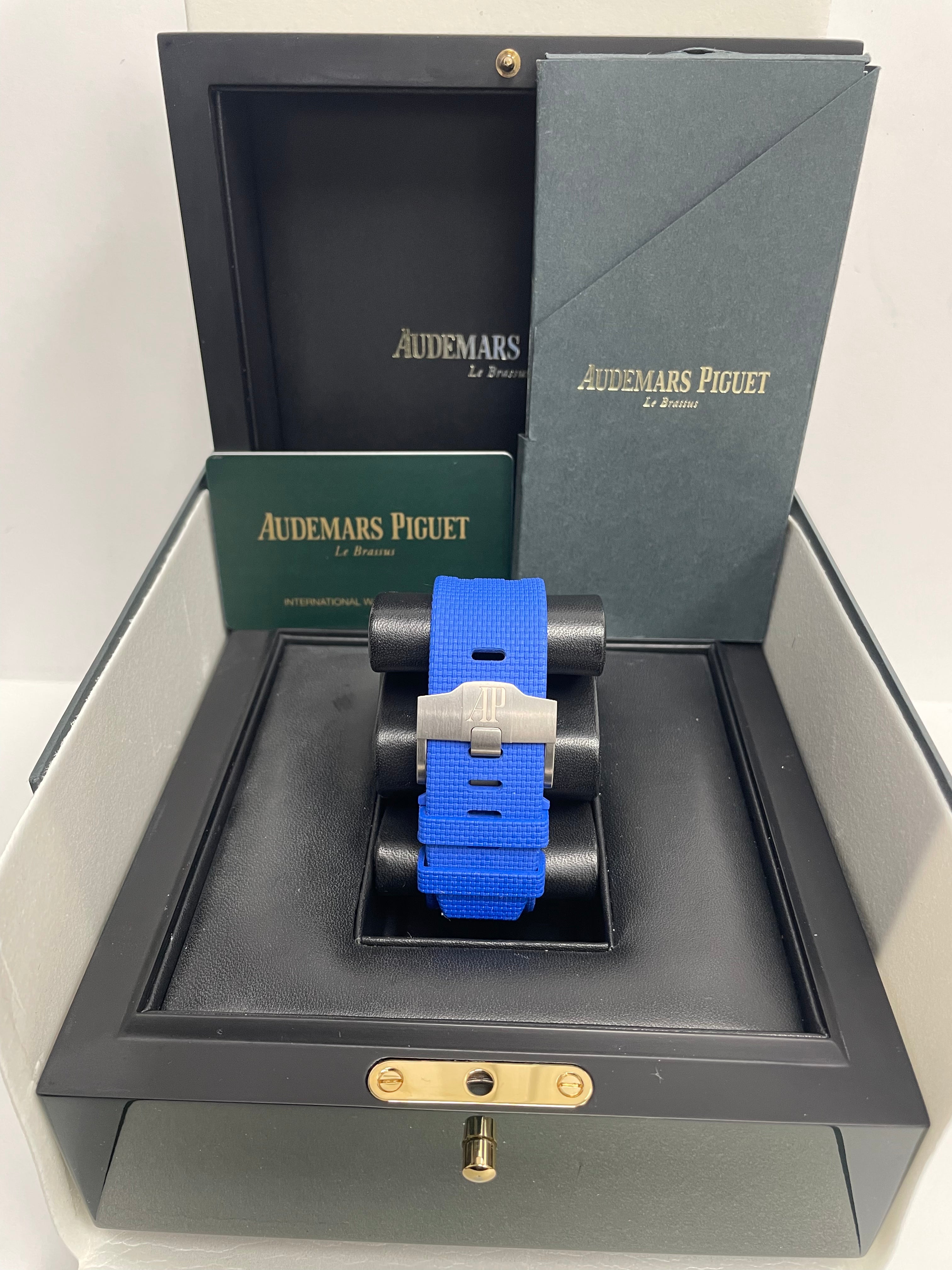 Audemars Piguet Royal Oak Offshore Selfwinding Chronograph Men's Watch - Stainless Steel Case, Blue Leather Strap, Blue Dial with White Subdials & Ceramic Bezel (Model 26405CE.OO.A030CA.01) - Luxury Sports Watch for Business, Formal Events & Collectors