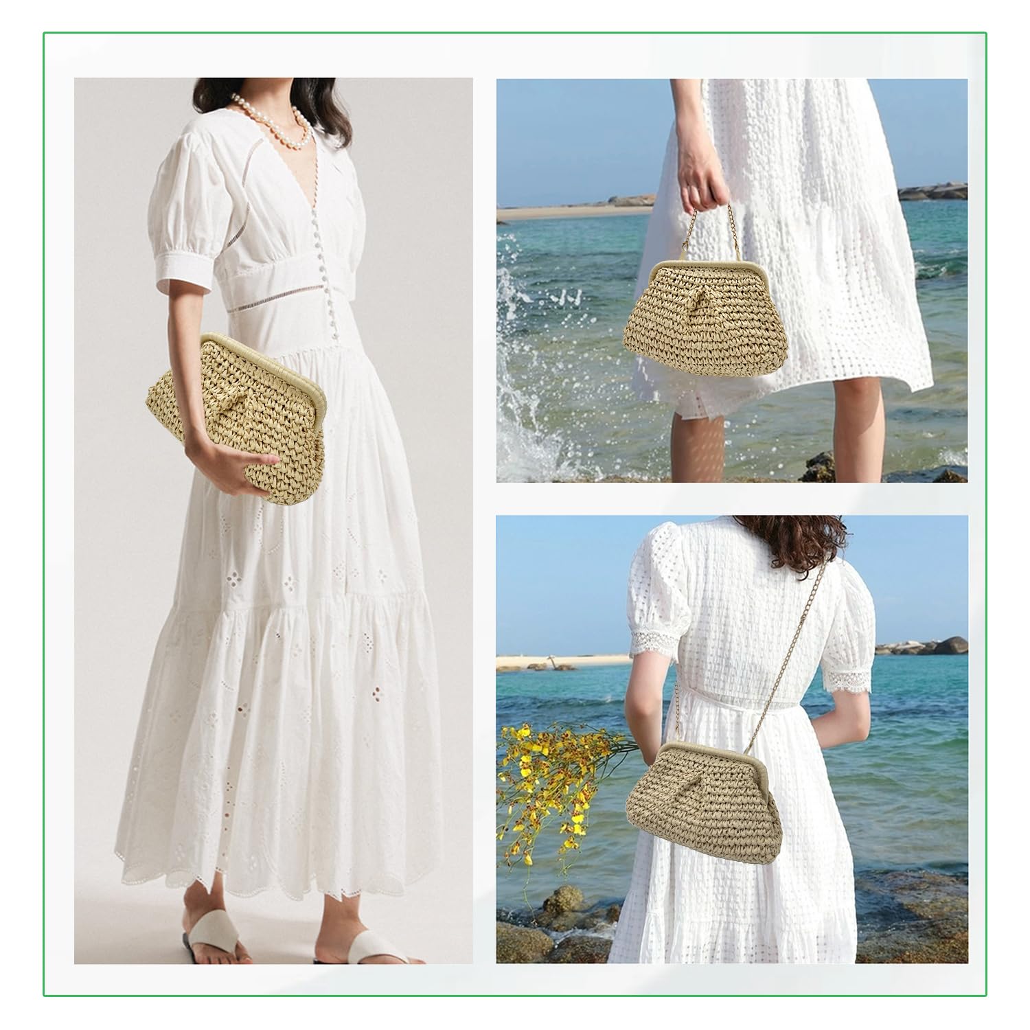 Women's Straw Clutch Purse - Woven Dumpling Crossbody Bag for Summer, Beach & Travel | Boho Chic Handbag for Casual Outings, Vacations & Outdoor Events