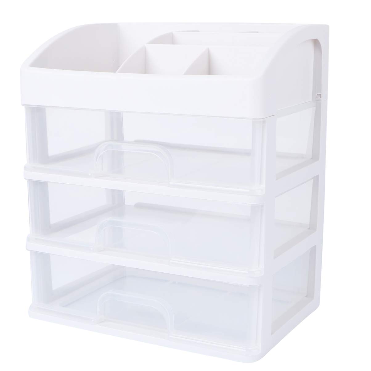 TOPBATHY 3-Tier Clear Acrylic Desk Organizer - Pencil Holder & Makeup Storage Case for Office, Home, and School | White Desktop Organizer with Drawer for Stationery, Cosmetics, and Office Supplies | Perfect for Desk, Vanity, and Dorm Room Organization